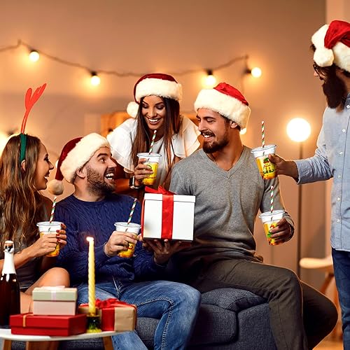 Miniatura 5 de Bokon Juego de 100 tazas de 12 onzas de elfo de Navidad con tema de payaso, vasos desechables con tapas y pajitas de papel, suministros de fiesta de