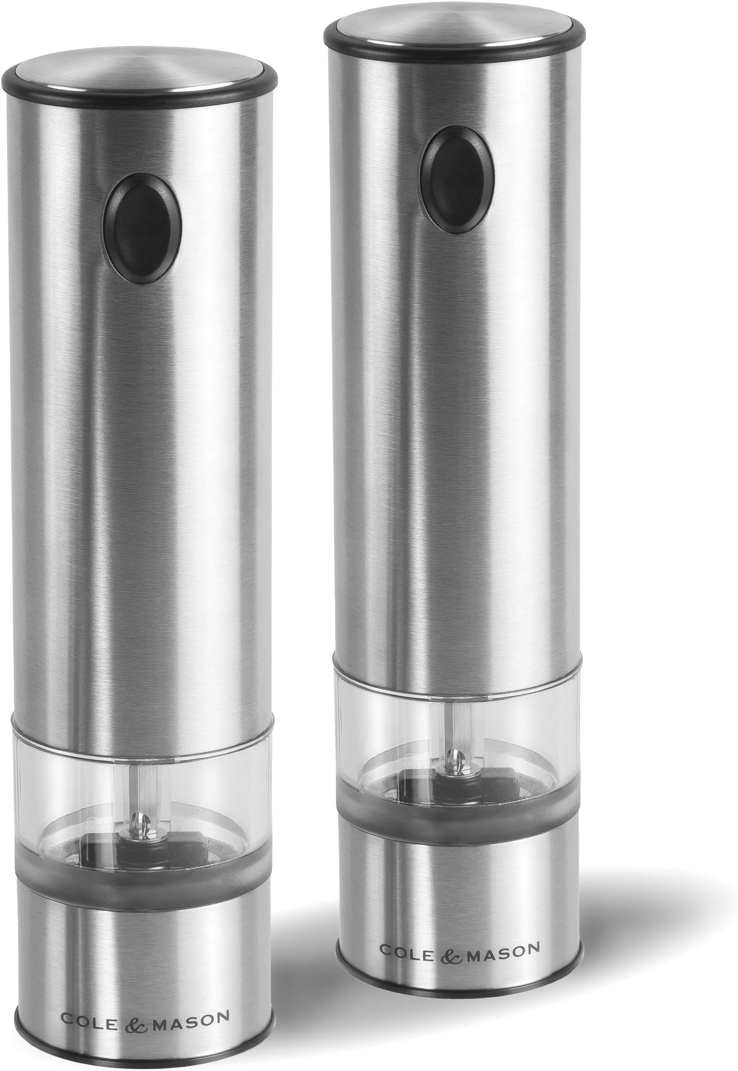 H3004480 Battersea Salt and Pepper Mills | Electronic | Stainless Steel/Acrylic | 210mm | Gift Set | Includes 2 x Electric Salt and Pepper Grinders | Lifetime Mechanism Guarantee