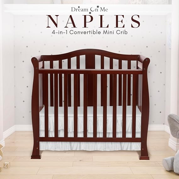 Dream On Me Addison 4-in-1 Convertible Mini Crib in Espresso, Greenguard Gold Certified, Non-Toxic Finishes, Built of New Zealand Pinewood,  with 1 Mattress Pad
