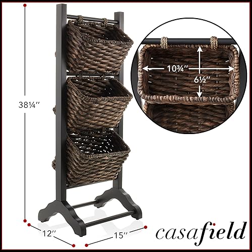 Vista 2 de Casafield Soporte de Piso de 3 Niveles con Canastas de Almacenamiento de Jacinta de Agua, Negro/Espresso - Organizador de Pie para Baño, Cocina