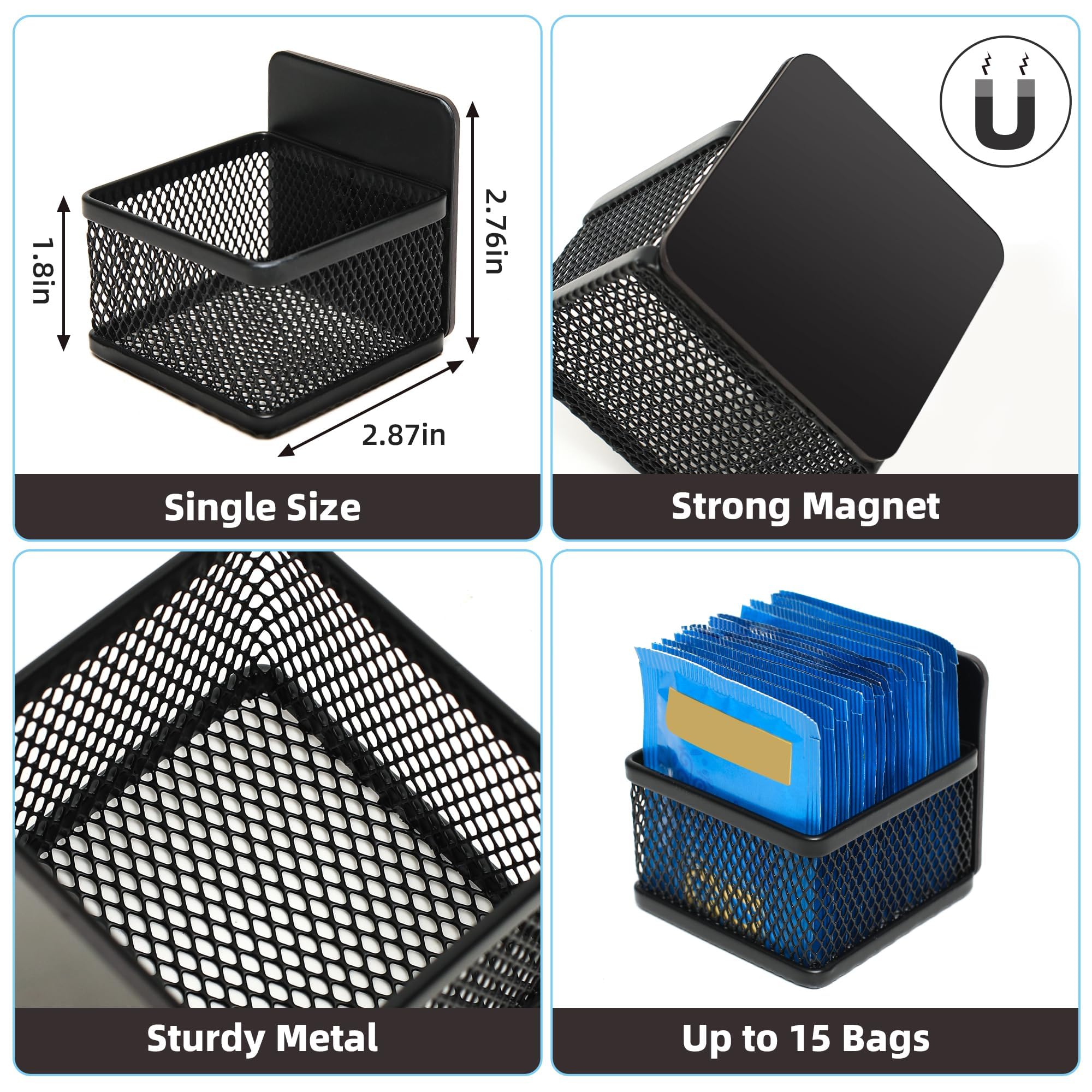 Magnetischer Teebeutelorganizer, 6-teiliges Tee-Organizer aus Metall und Aufbewahrung für Kühlschrank, Theke oder Küchenregal, ideales Tee-Geschenk für Teeliebhaber