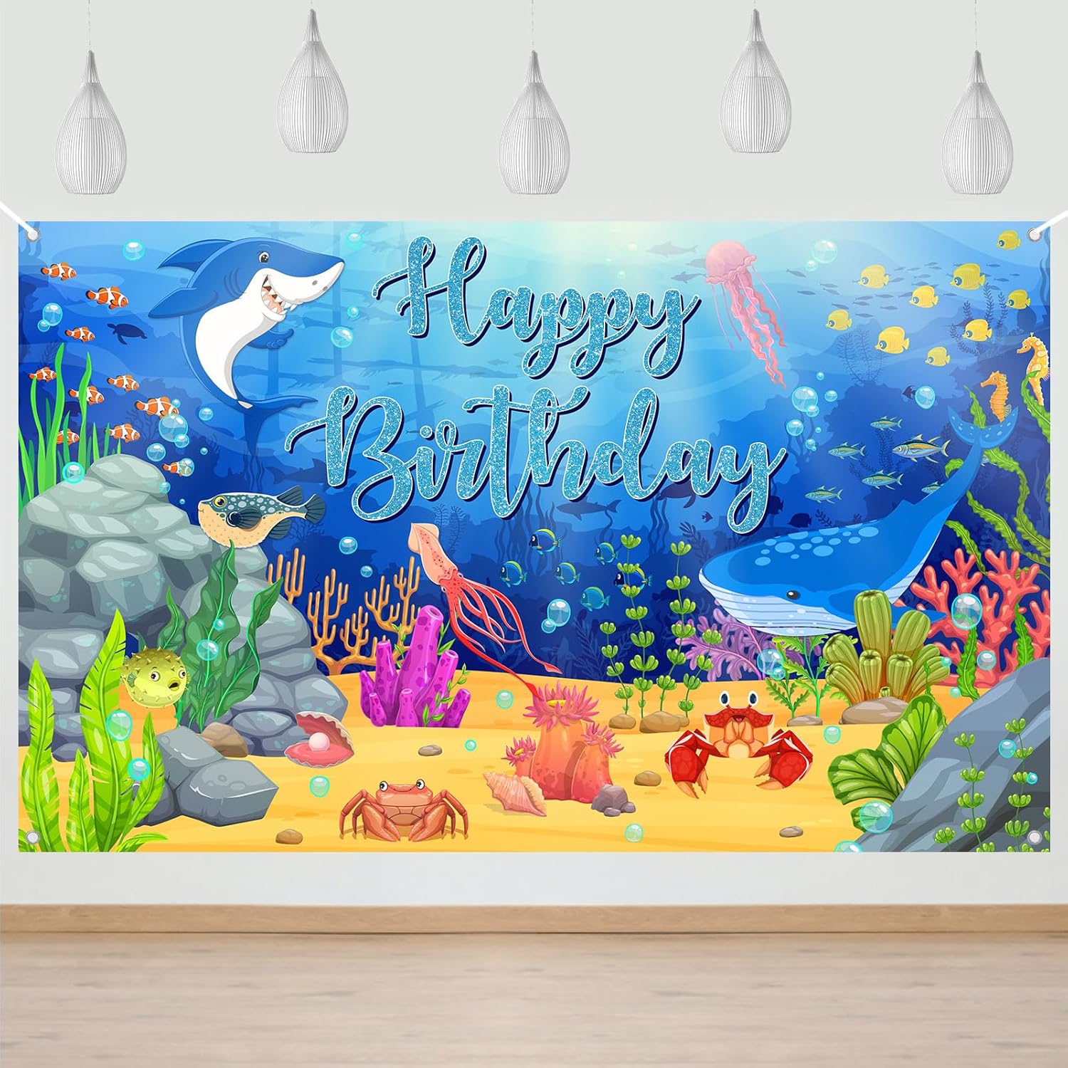 Avezano Under The Sea Birthday Banner Blue Under The Sea Birthday Party Decorations Ocean Animals Theme Backdrop for Boys Girls B-Day Party Supplies Photo Booth Props (6x3.6ft)