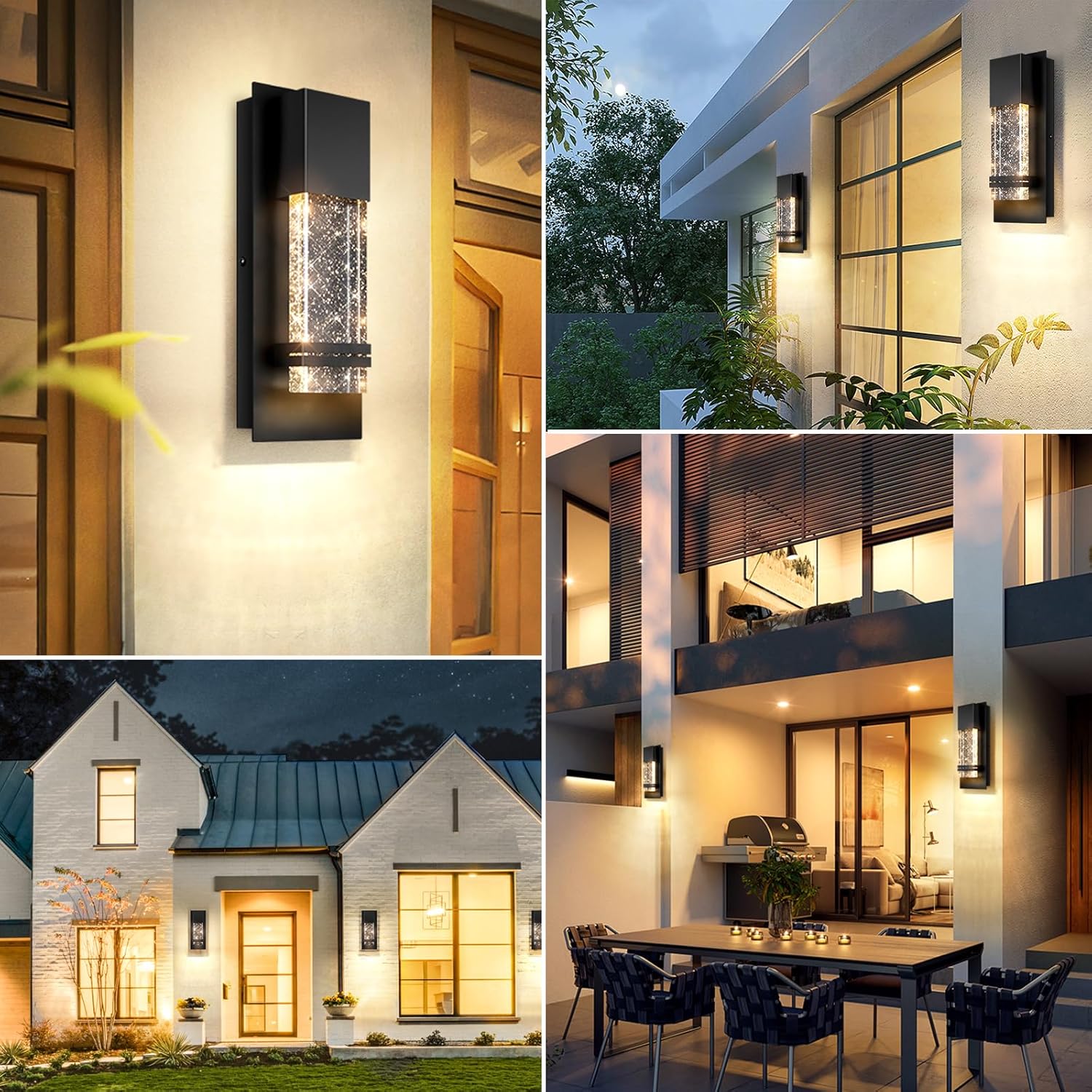 BesLowe Outdoor Wall Light Fixtures with Crystal Bubble Glass, Waterproof Exterior Sconces LED Wall Lanterns, Porch Lights Wall Mounted 10W 3000K Outside Lights for House Front Door Garage Entryway