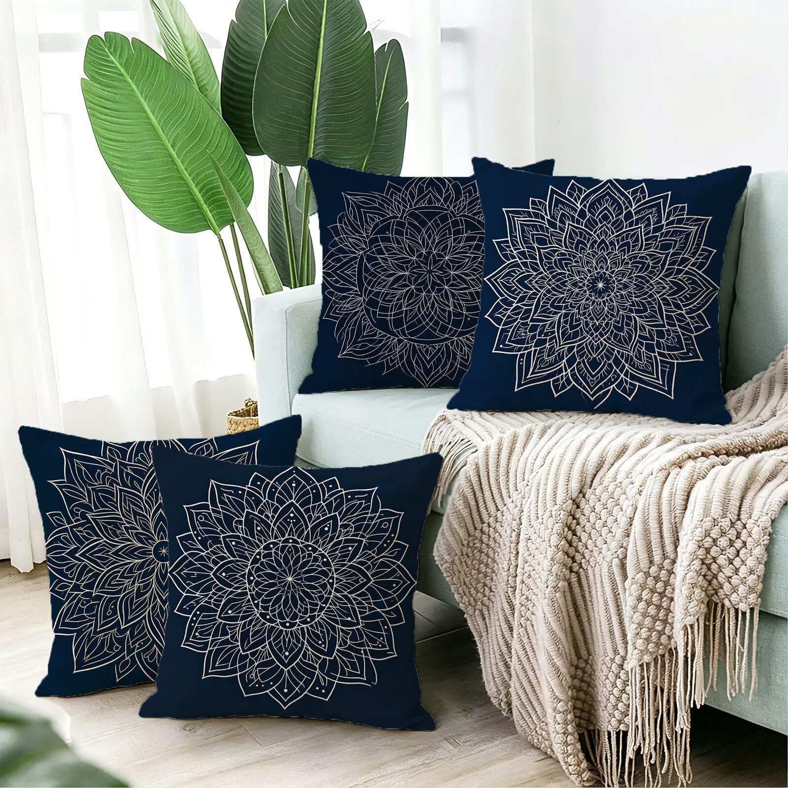 Blu Federe Cuscini Divano 45x45cm, Cuscini da Esterno Set de 4, Cod-474