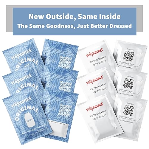 Miniatura 5 de Yogourmet Kéfir Starter (6 sobres  6 cuartos de galón de kéfir) - Hacer kéfir en casa - Cultivo básico - Todo natural, sin gluten, kosher, Halal -