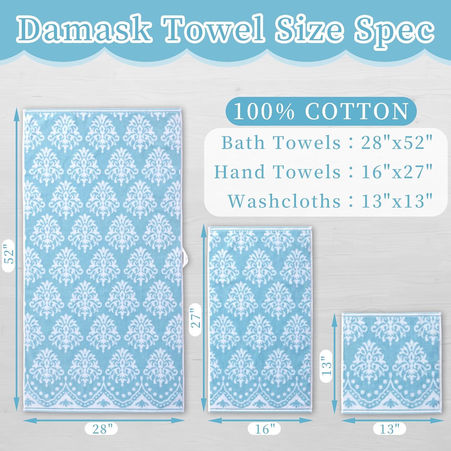Hand Towels for Bathroom, Bath Hand Towel Set of 4, 16"x27" - 100% Cotton | Quick Dry | Soft | Light Weight | Absorbent, Jacquard Decorative Hand Towels Set, Aqua and White Damask Patterned - Image 5