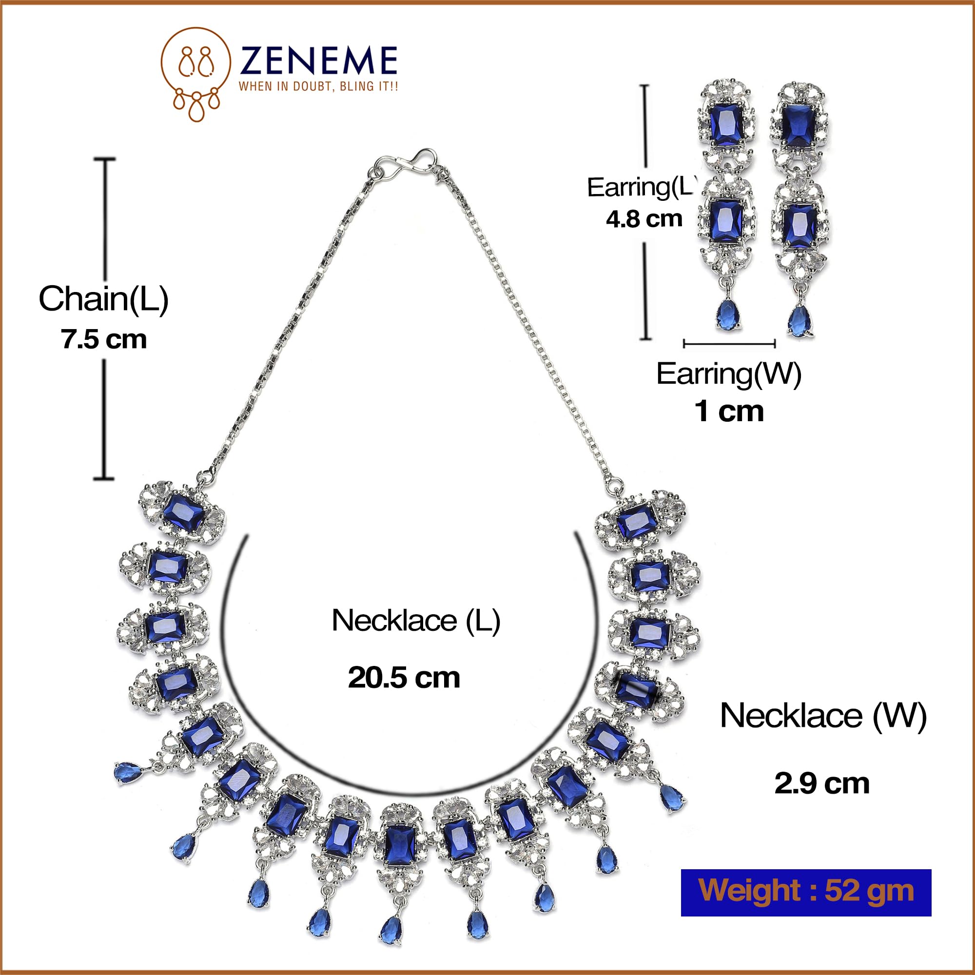American Diamond Stone Studded Necklace Set (Navy Blue)