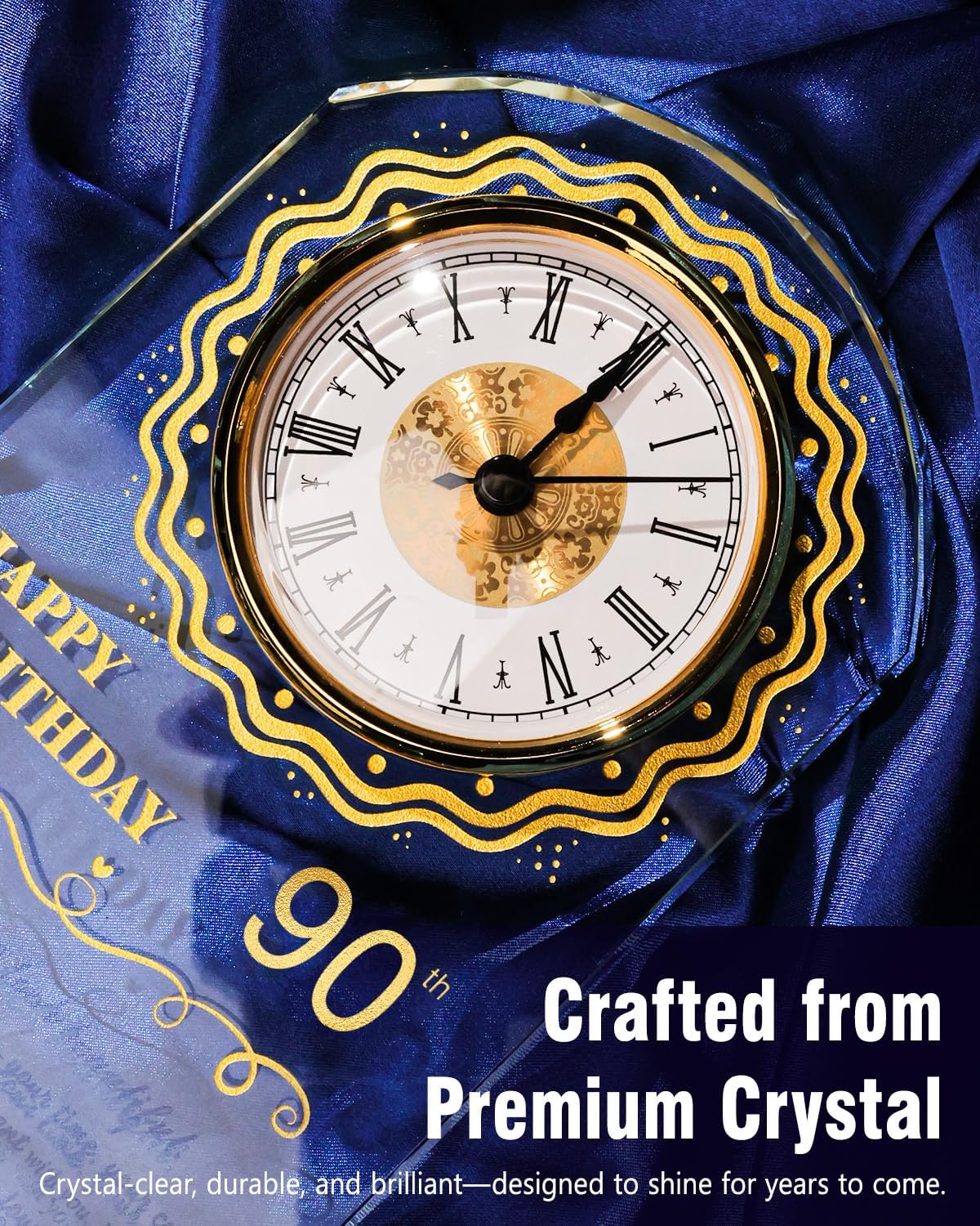 90th Birthday Crystal Quartz Clock for Women Men,90 Year Old Birthday Gift for Her Him,Happy 90th Birthday Decoration Gift for Mom Dad - Image 4