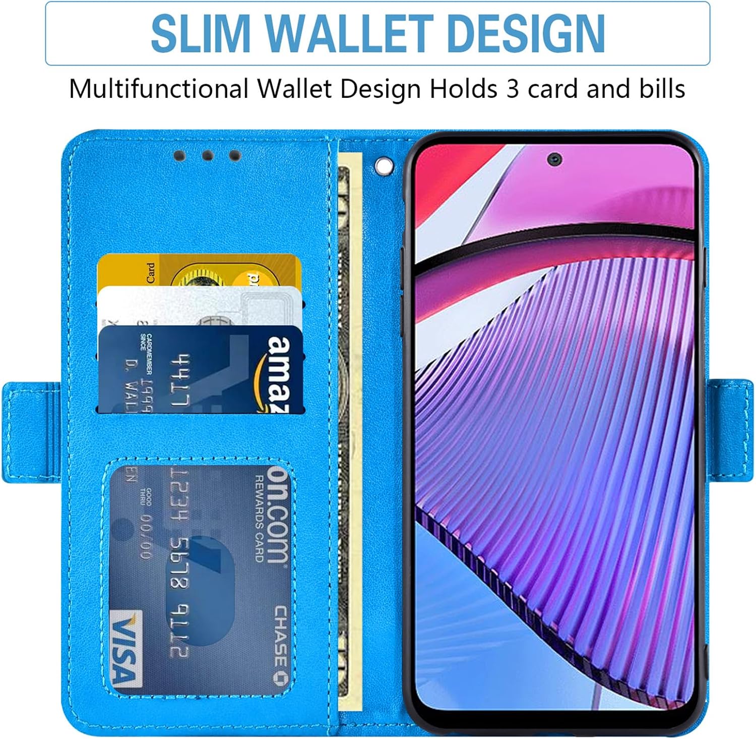 Asuwish Phone Case for Motorola Moto G Power 5G 2023 Wallet Cell Cover with Screen Protector Lanyard Wrist Strap Mandala Flower Flip Zipper Folio Card Holder Slot Stand GPower G5 Women Girls Blue image 3