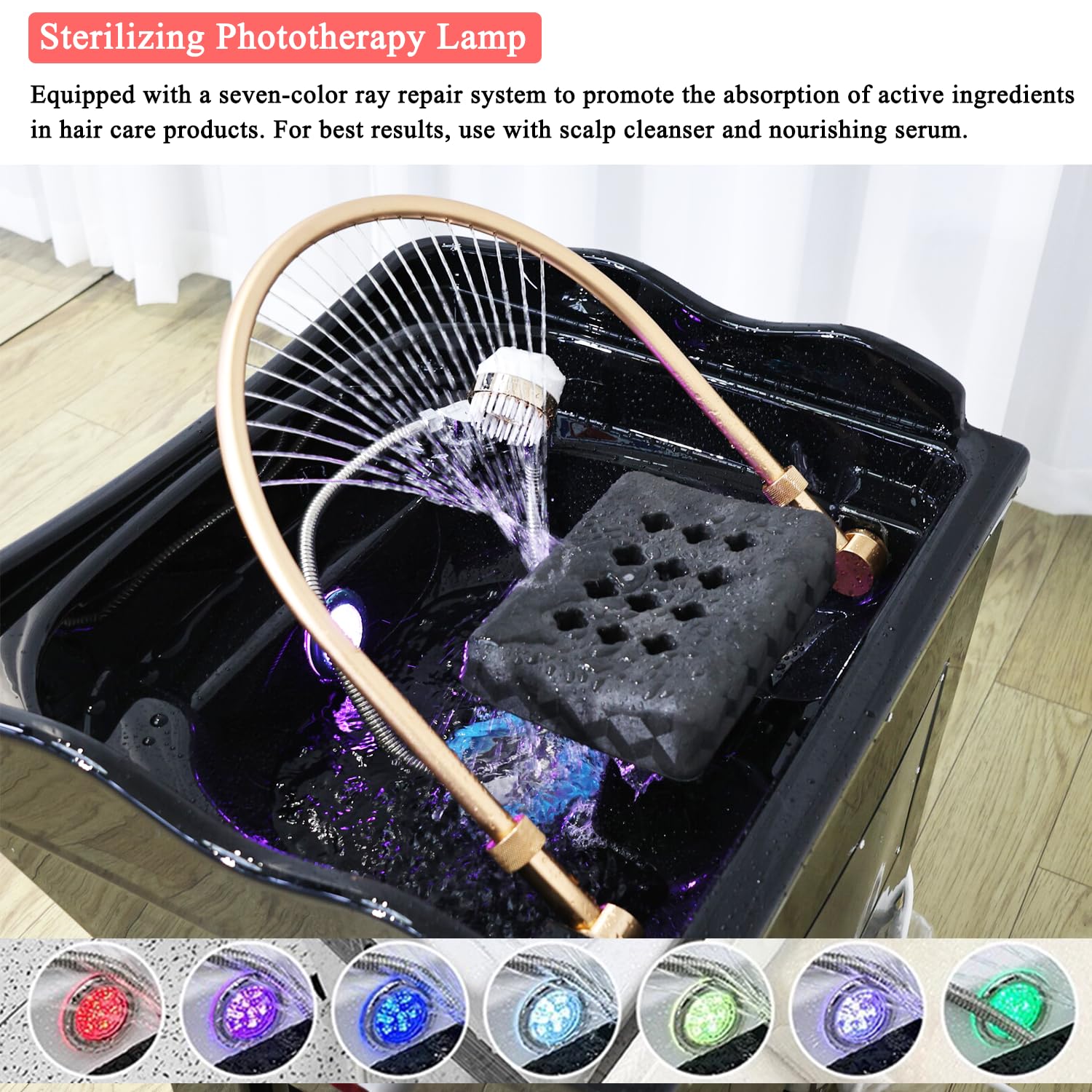 Lavacabezas Peluqueria con Tanque 60L, Lavacabezas Portatil para Casal con Ruedas, Lava Cabezas con Inhalador Vapor y Cubierta Vapor, Apto Para Spa Capilares y Salones de Peluquería, Negro
