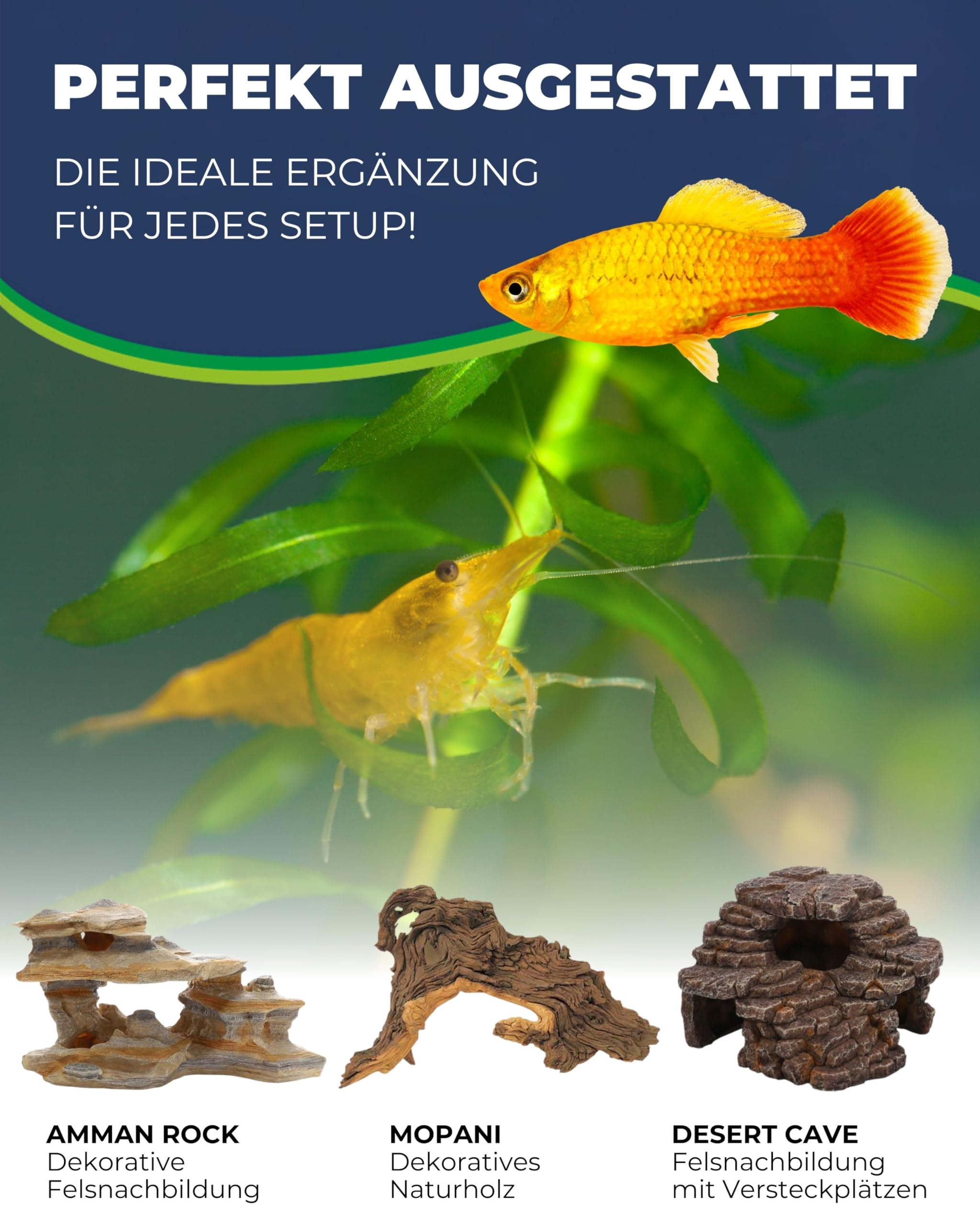 HOBBY Aquaristik Amman Rock 2 I 33 x 18 x 18 cm I künstlicher Stein für Aquarien I Aquarium Deko I naturgetreue Dekoration für Aquarien und Terrarien I Nachbildung natürlicher Felsen