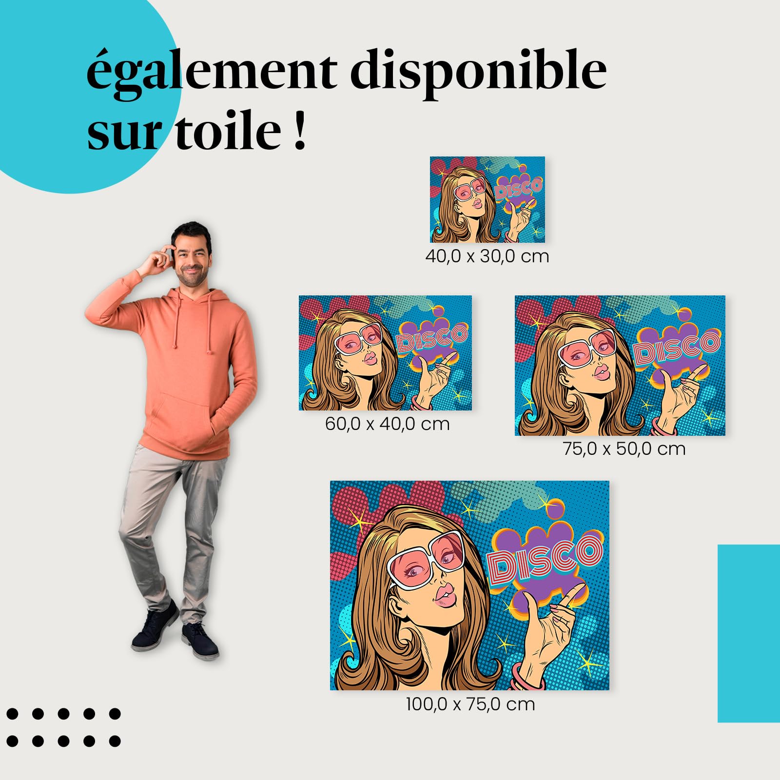 Postereck - 1126 - Pop Art, Femme, Lunettes de Soleil, Disco Rétro. Art Mural Tirage – Décoration Pop Art, musique, Poster - toile - 100,0 cm x 75,0 cm