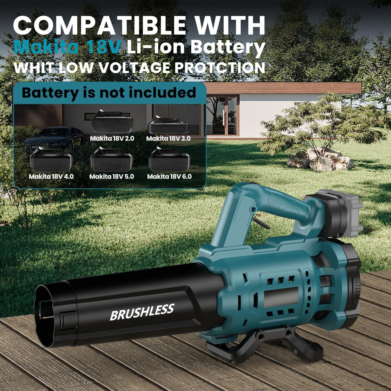 Soplador inalámbrico para batería Makita de 18 V, soplador eléctrico portátil inalámbrico con motor sin escobillas, volumen de aire 480 cfm, velocidad 200 km/h, para mantenimiento de la césped