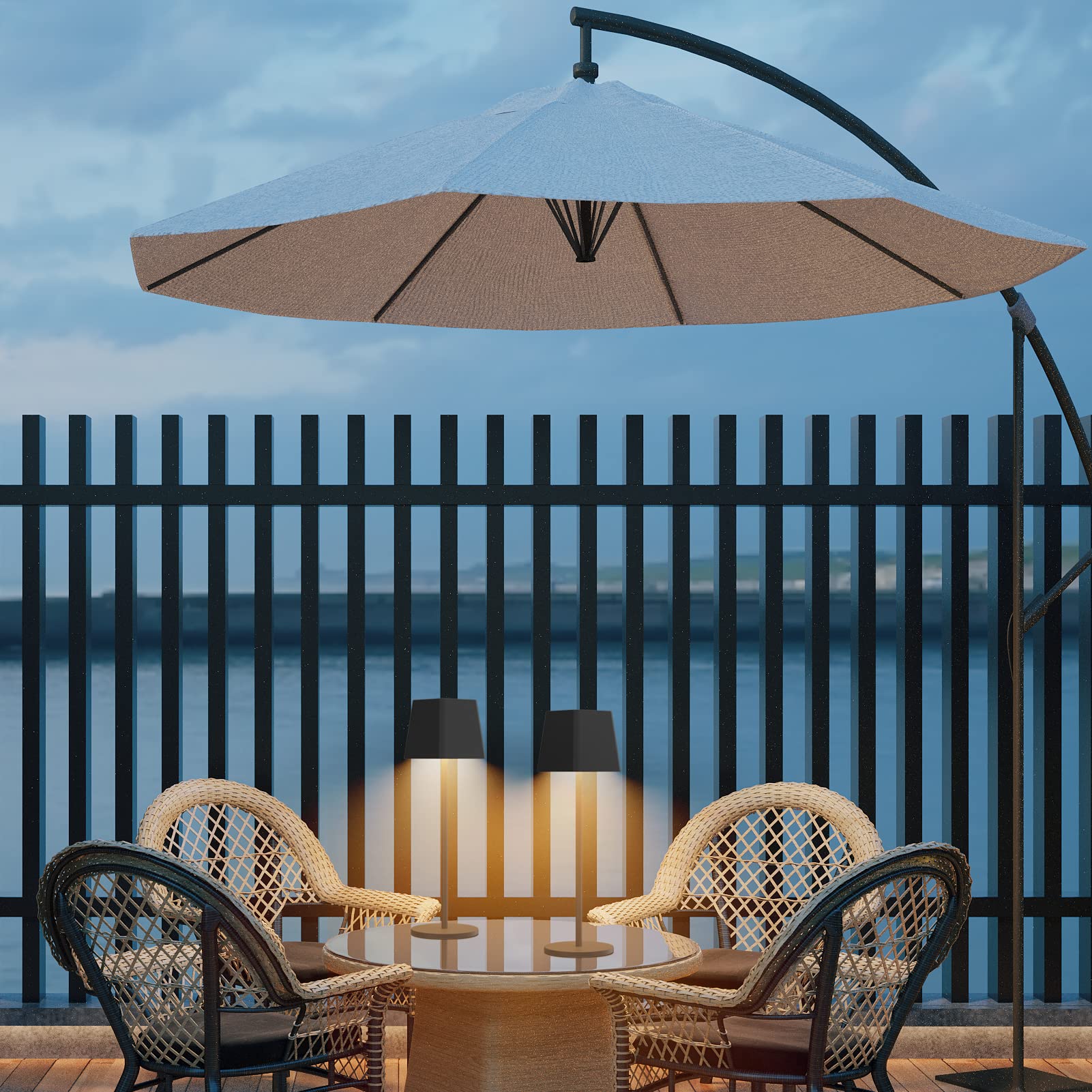 K-Bright 2 pezzi Lampada LED Dimmerabile da tavolo in alluminio, H38cm, Ricaricabile Colore luce calda Per interni/esterni Lampada da scrivania senza fili con 1m USB-C (Nero)