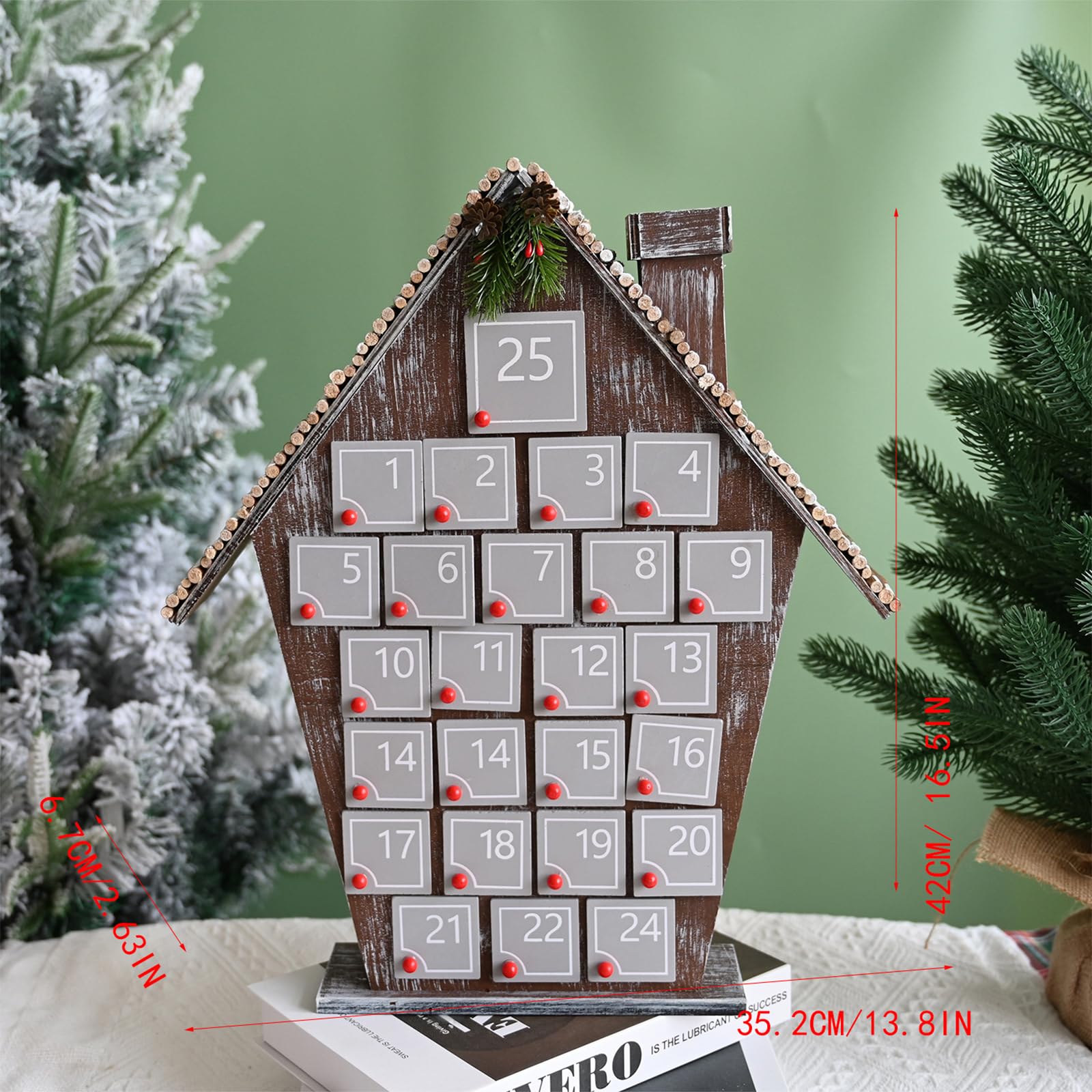 Calendario Dell'Avvento di Natale in Legno, Calendario Dell'Avvento a Forma di Casa con 24 Cassetti e Numeri da Riempire 2024, Calendario Dell'Avvento Riutilizzabile Fai-da-te