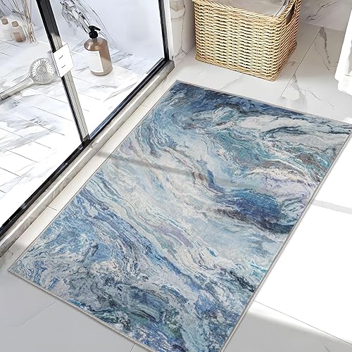 Miniatura 54 de Mountain Up - Alfombra de entrada de 3 x 5 pies, moderna alfombra de mármol lavable con parte trasera antideslizante, entrada abstracta, alfombra