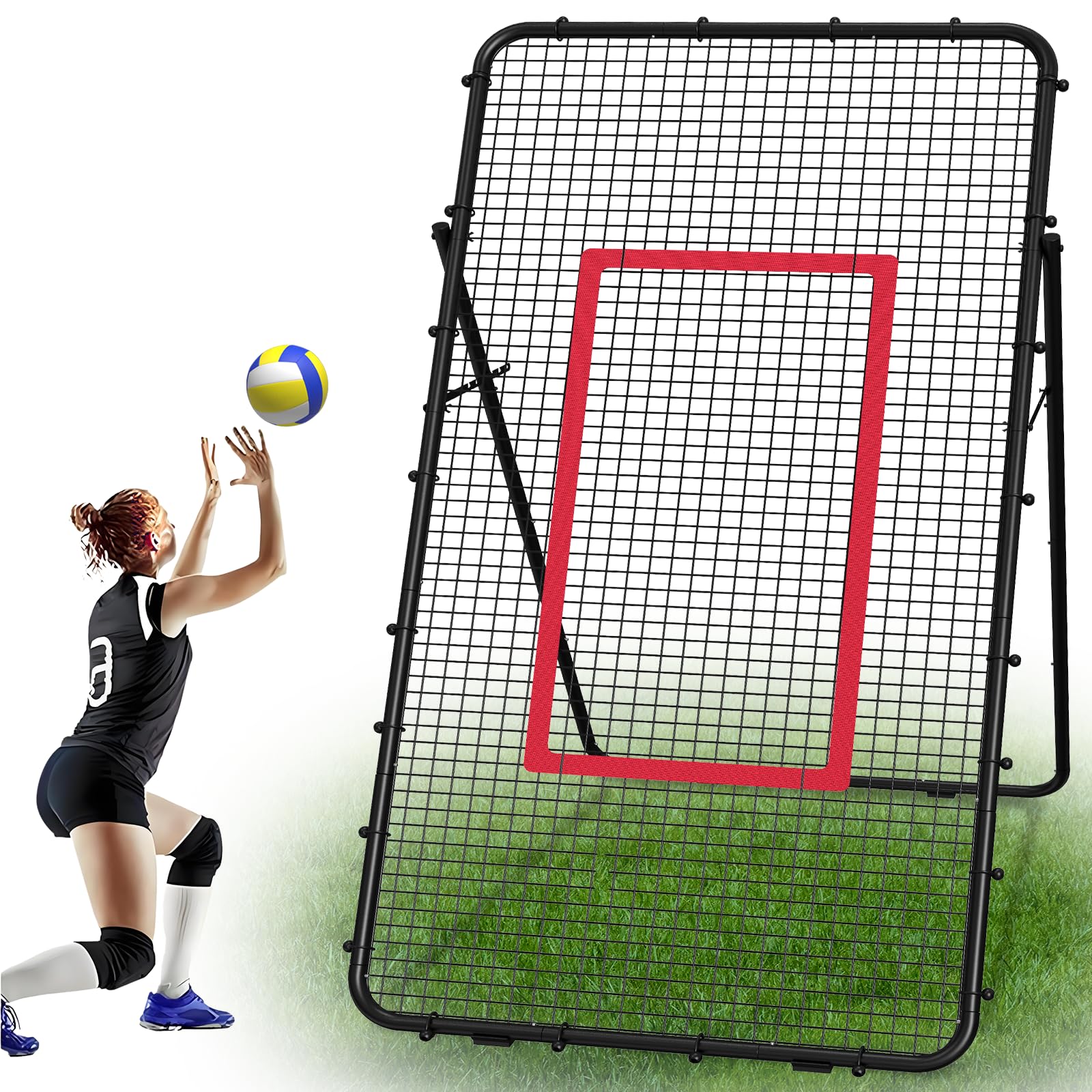 Filet Rebondisseur De Volleyball Réglable SHGYMY – Entraînement – Cadre Rouge 7ft
