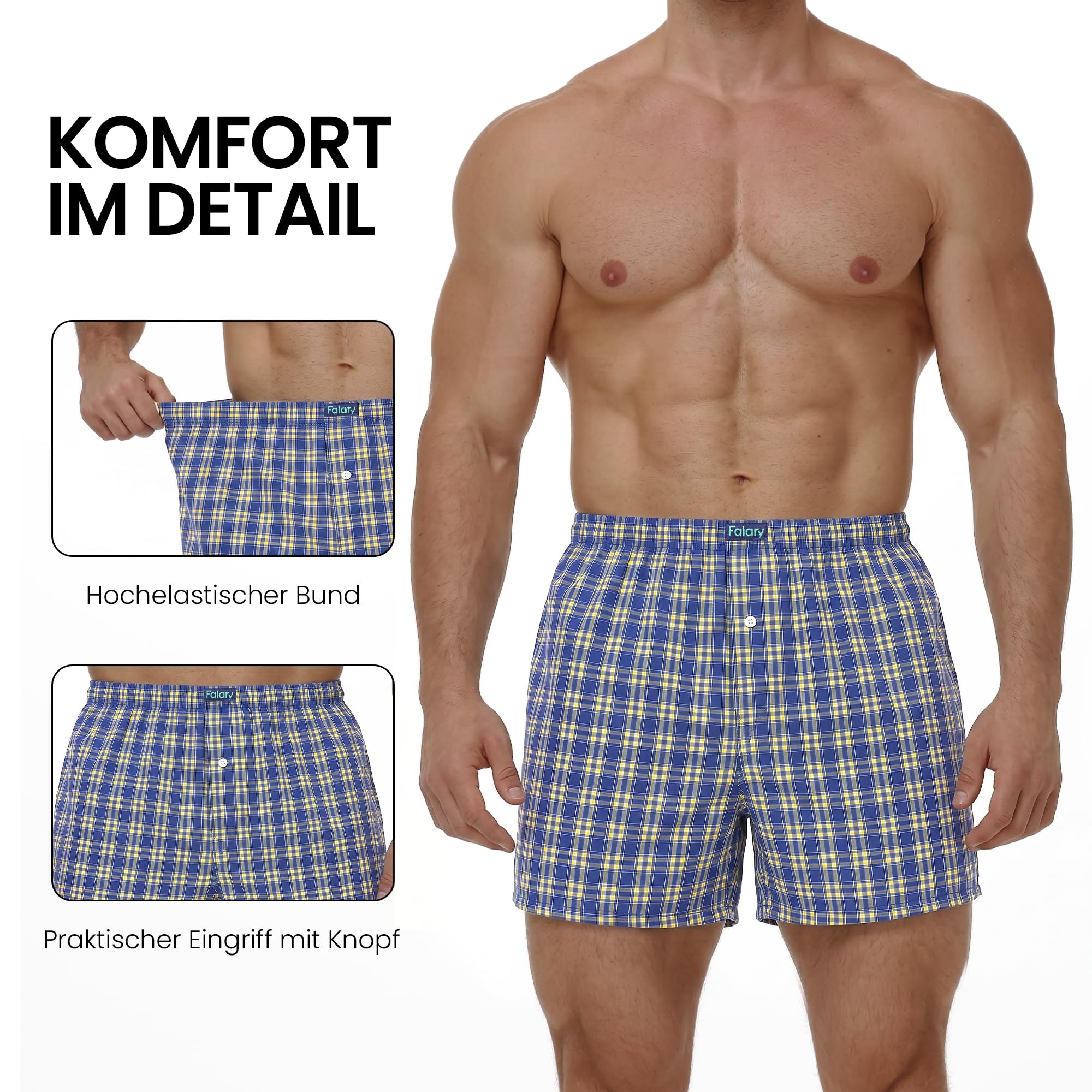 FALARY American Boxershorts Herren 6/12er Pack aus 100% Baumwolle | Lockere Unterwäsche Herren, Webstoff Unterhosen für Männer, Klassisch, Weit, Bequem (Gr.S-3XL)