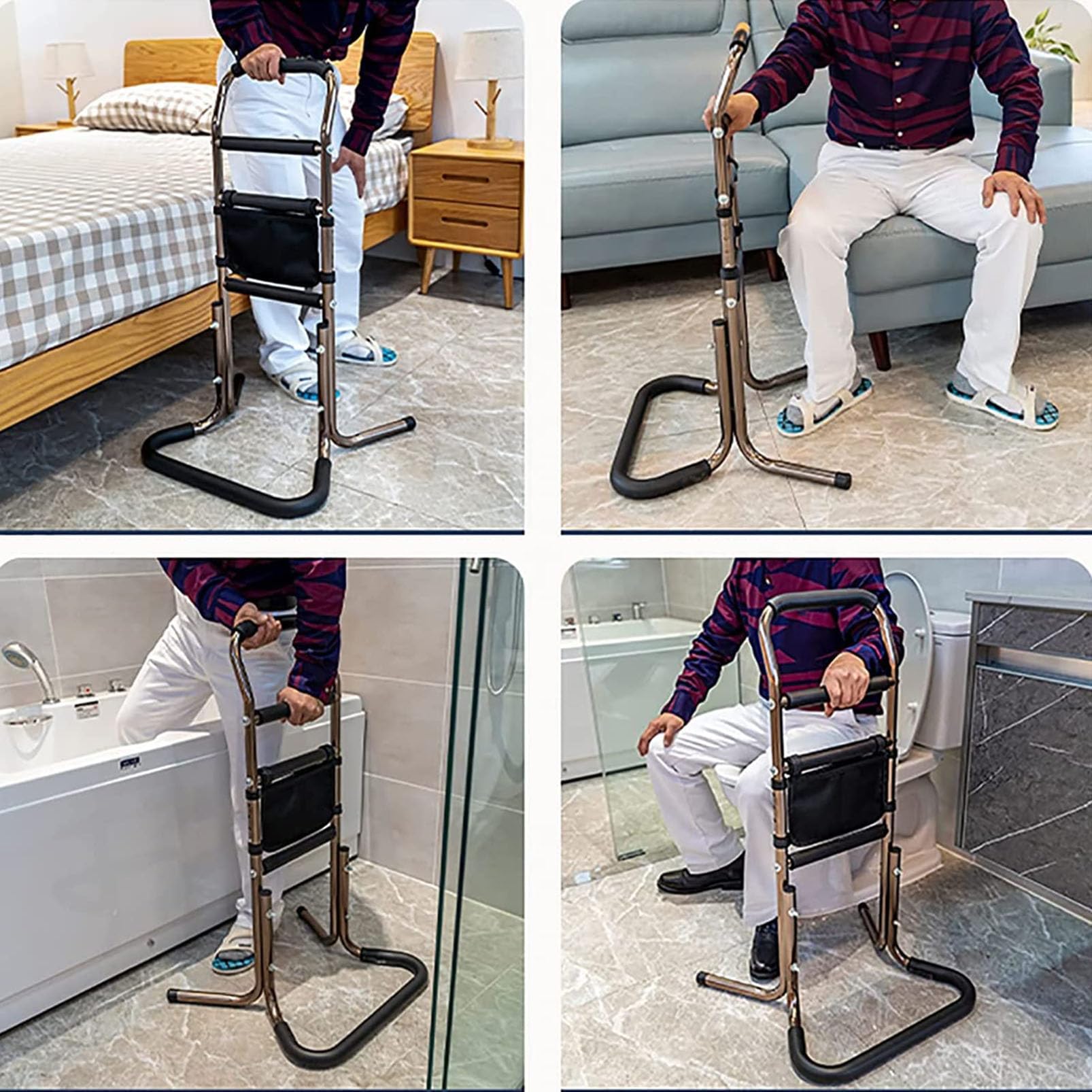 Ayudas para Ponerse de pie, Ayuda móvil para Ponerse de pie y Sentarse, Ayuda para Levantar una Silla para Personas Mayores con Bolsillo de Almacenamiento, Marco de Soporte con 4 Asas de aga