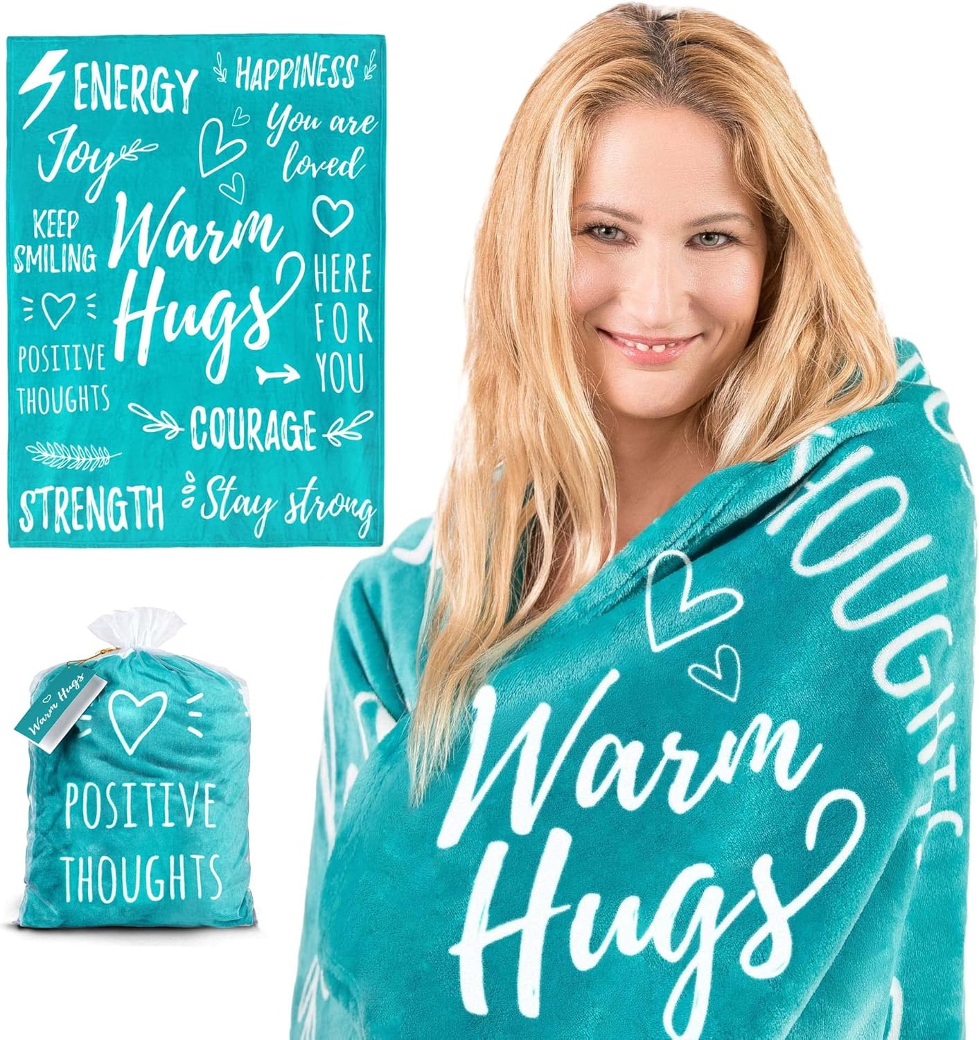 Get Well Gift for Women & Men - Super Soft Hug Blanket with Inspirational Words - Healing Blanket Care Package Comforting Gift During Hard Times - 50"x 60" (Teal) - Image 7