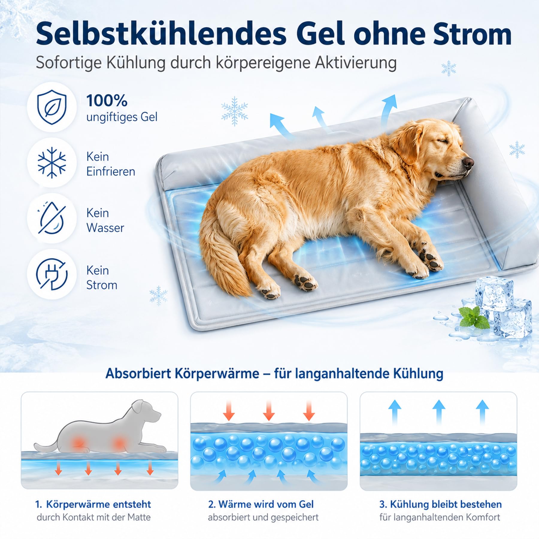Kühlmatte Hund,99cmx69cm 2026 Neu Kühlmatte für Den Sommer,Selbstkühlende Hundematte,Waschbar kühlmatte für Hunde,Kühlmatte Hunde Ergonomisch für Kühldecke Groß Hunde Welpen Katze Kühlmatte