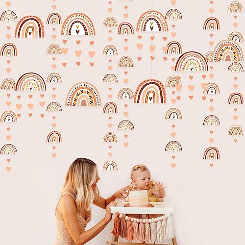 Miniatura 4 de Decoraciones de fiesta de arco iris bohemio con diseño de corazón de arco iris, guirnalda colgante para Groovy, retro, hippie, cumpleaños, baby