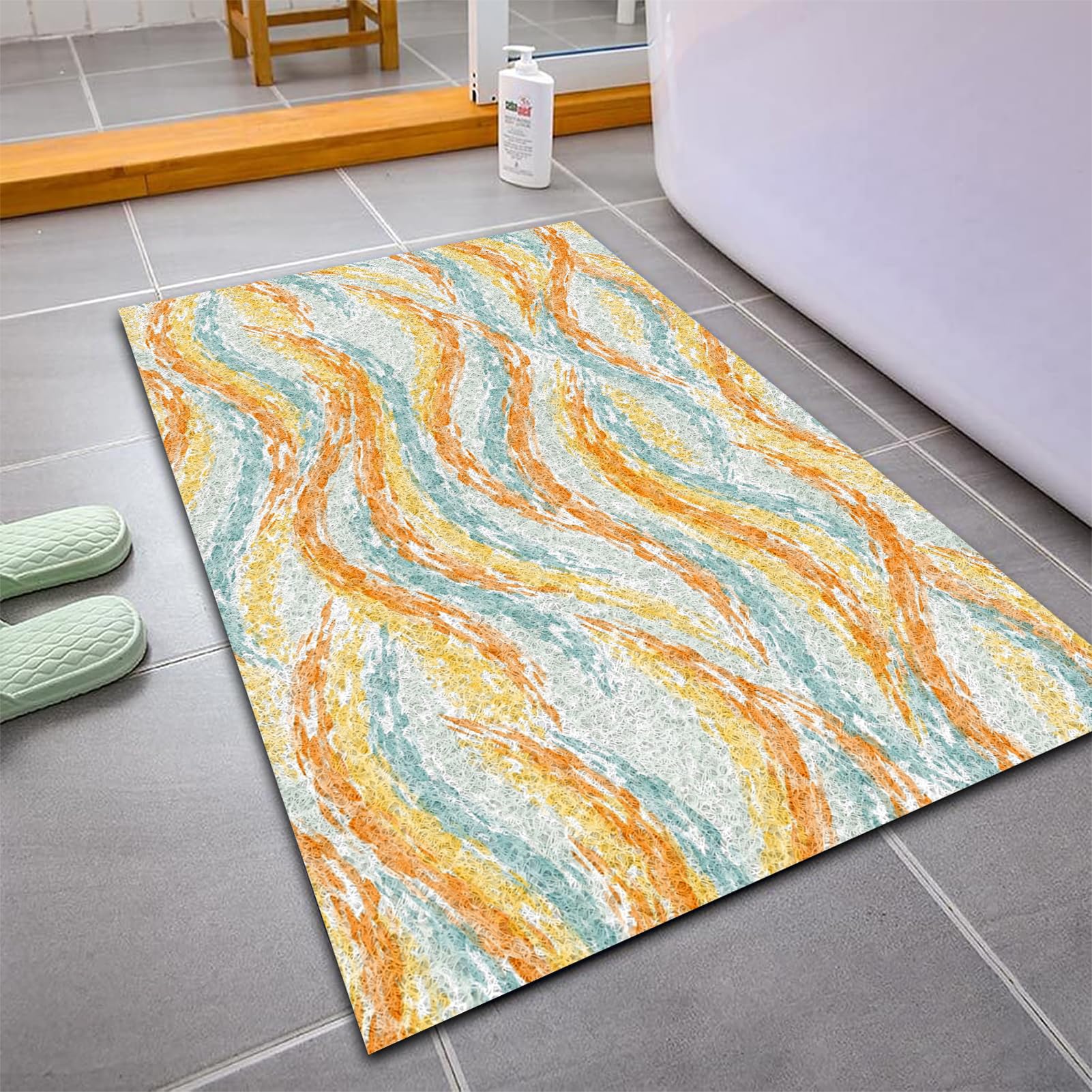 Tappetino da doccia in luffa, antiscivolo, con scarico interno, morbido e confortevole, in PVC, ad asciugatura rapida, per bagno, 45 x 80 cm (arancione foglia di tè)