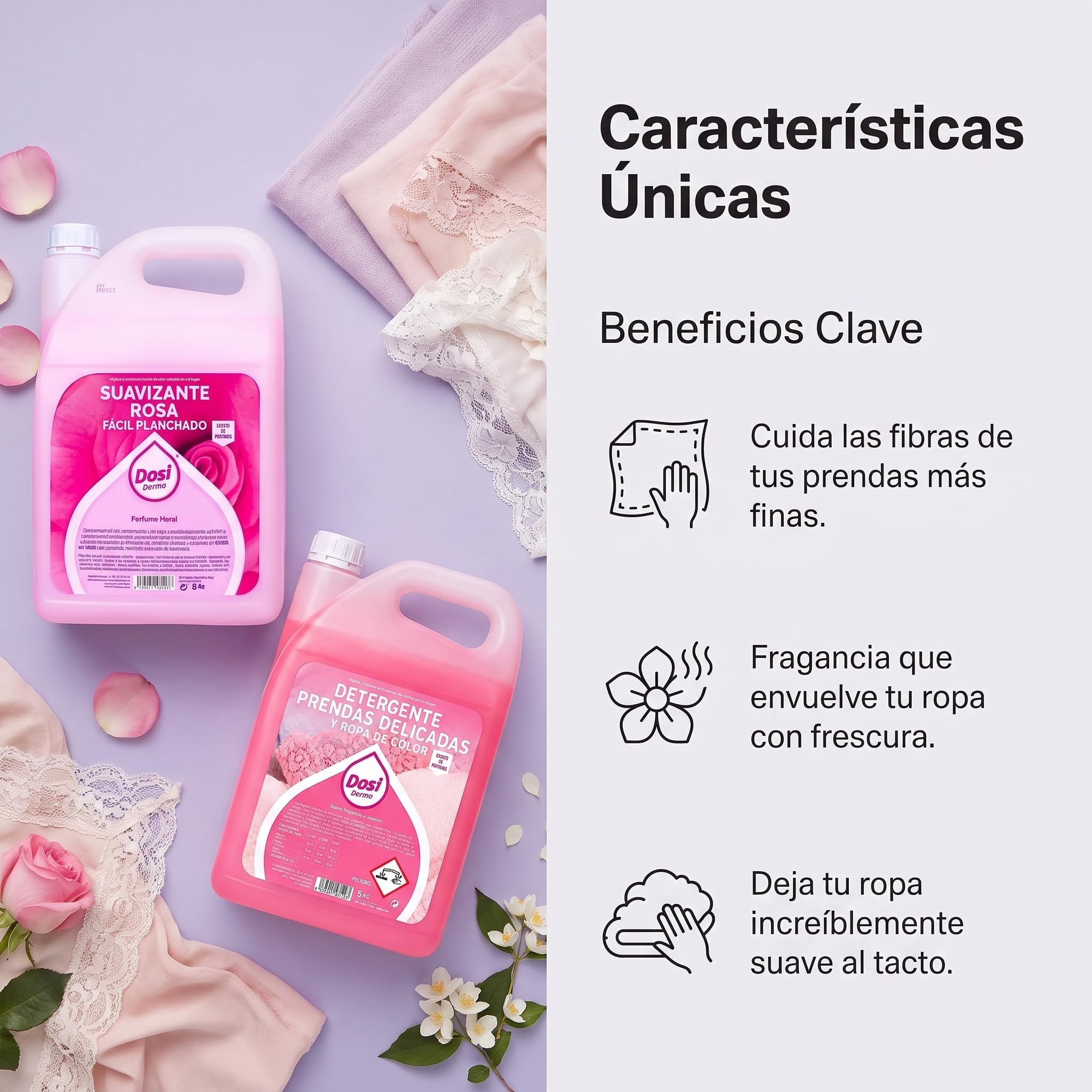 Pack Profesional Detergente Líquido Concentrado Prendas Delicadas 5 KG + Suavizante Concentrado 5 KG | Limpieza, Protección y Suavidad para Ropa Fina con Fragancia Floral y Cuidado de Tejidos.