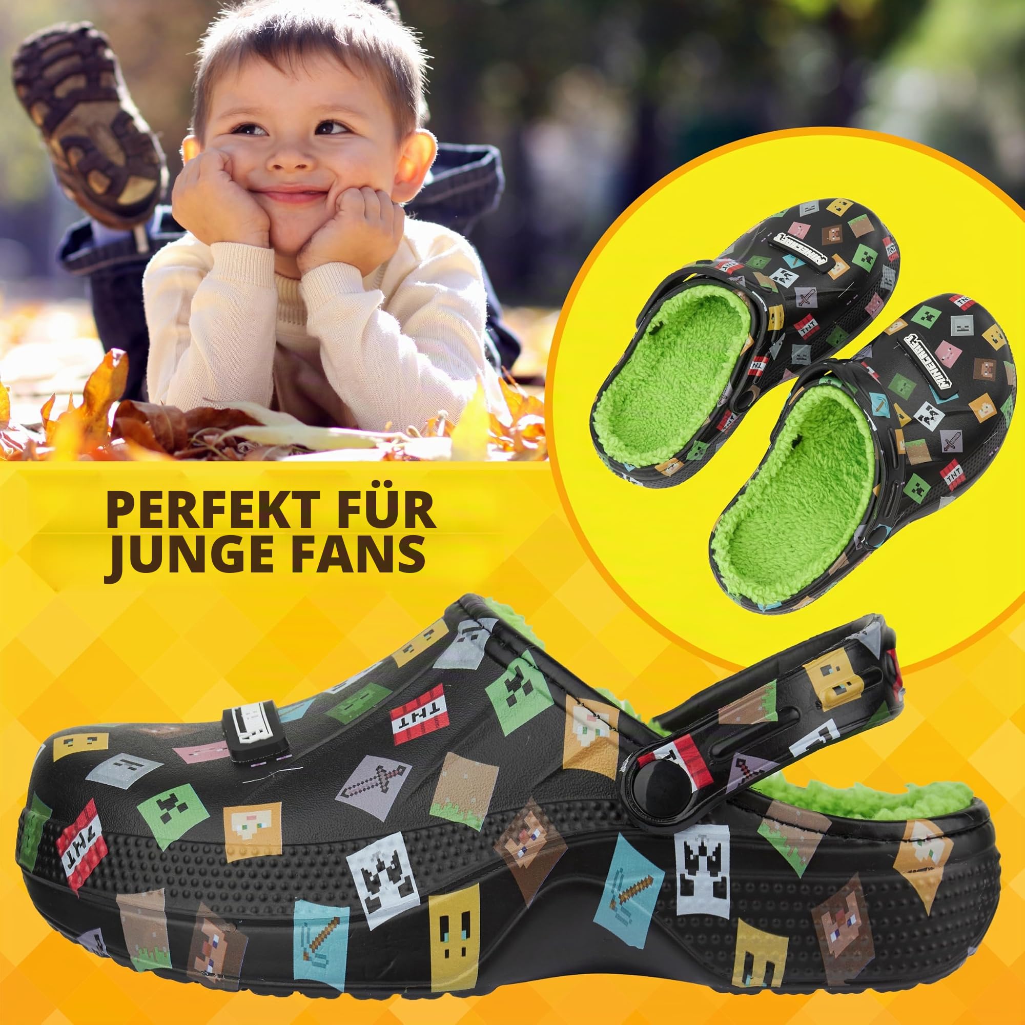 Get Trend Clogs Kinder Hausschuhe Jungen, Sherpa Gefüttert, Winter Pantoletten Plüsch mit Fersenriemen, Geschenk Idee