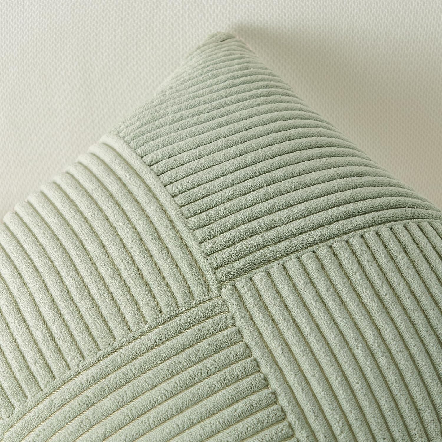 Topfinel Set of 2 Sagegreen Decorative Yellow Throw Pillow Covers 20x20 Inch for Couch Sofa Bed, Rustic Farmhouse Boho Home Decor, Soft Corduroy Windmill Textured Striped Patchwork Cushion Cases