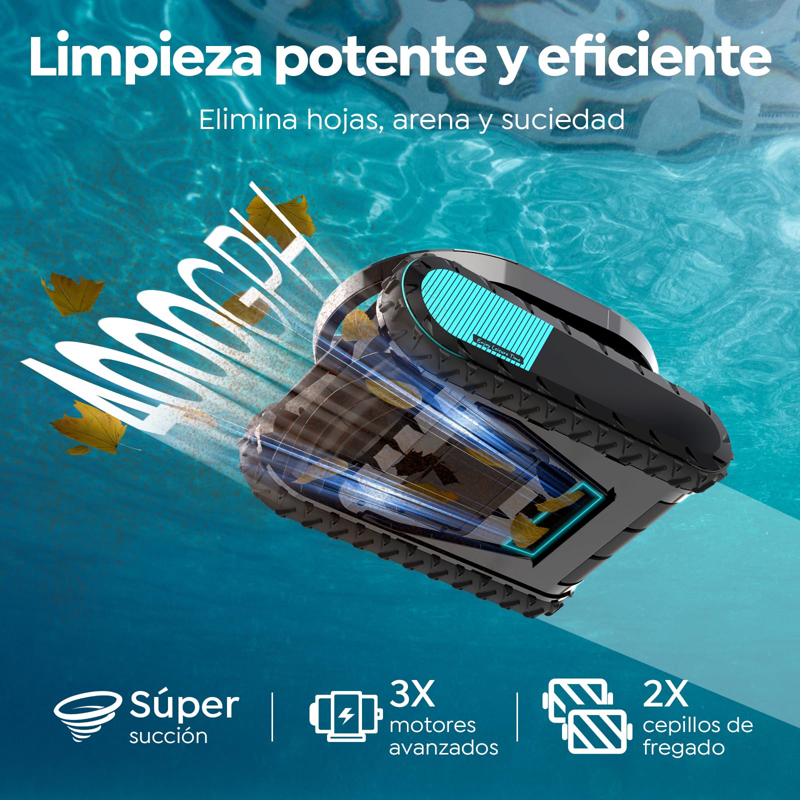 Pleco Pro Robot Piscina Limpiafondos y Paredes, Autonomía 210 min, Doble Filtración, 7 Modos de Limpieza, Control por App, Robot Limpiafondos Piscina para Piscinas hasta 200㎡, Gris