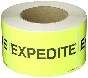 Tape Logic Aviditi Tape Logic 3" x 5","Expedite" Fluorescent Yellow Warning Sticker, for Shipping, Handling, Packing, and Moving 1 Roll of 500 Labels