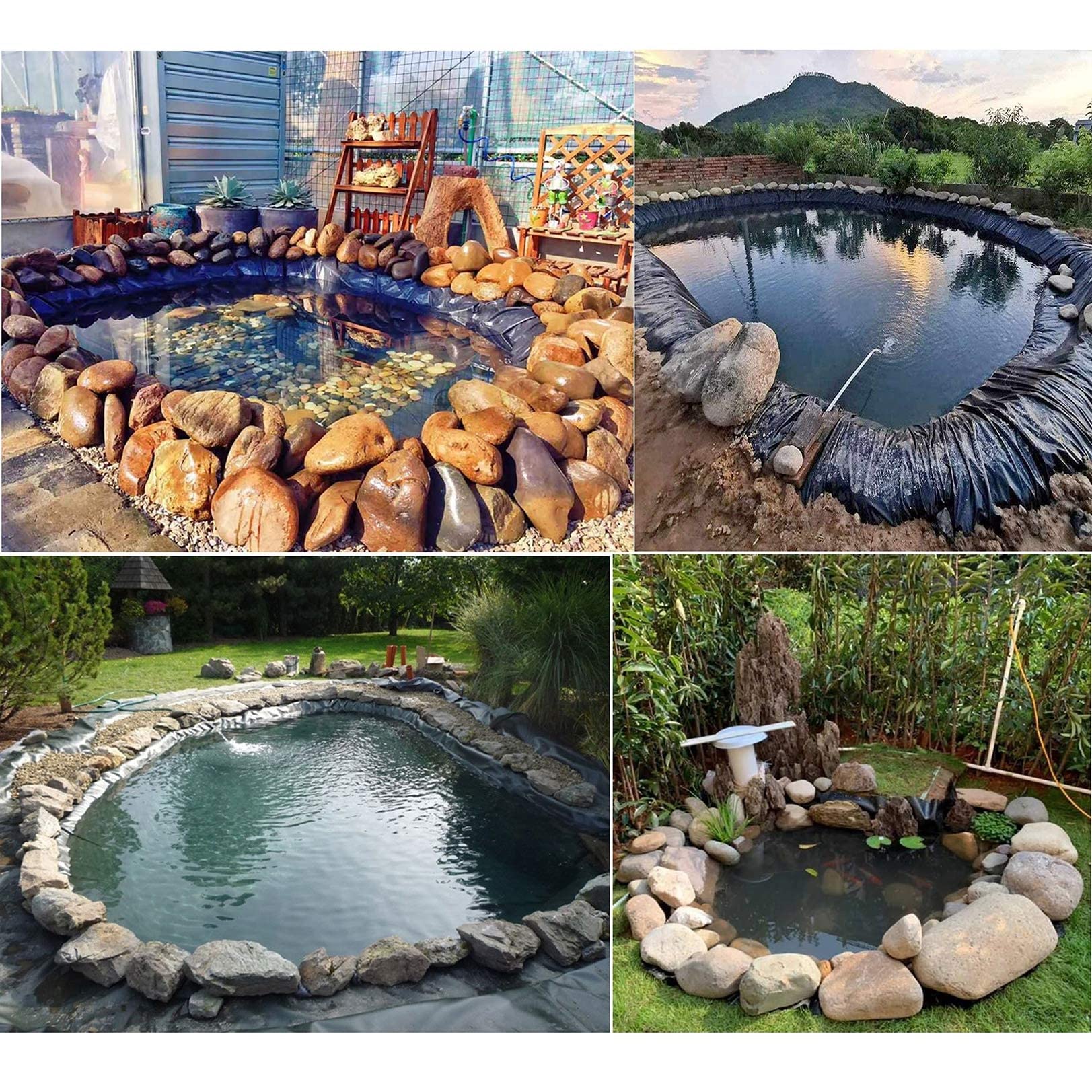 QQXY Pond Liner,11.8 Mil HDPE Pond Skins Small Fish Pond Liners Rubber Pond Tarp Easy Cutting Underlayment for Fountains, Waterfall & Water Gardens (Battery *1 : 2x10m/78.7x393.7in)