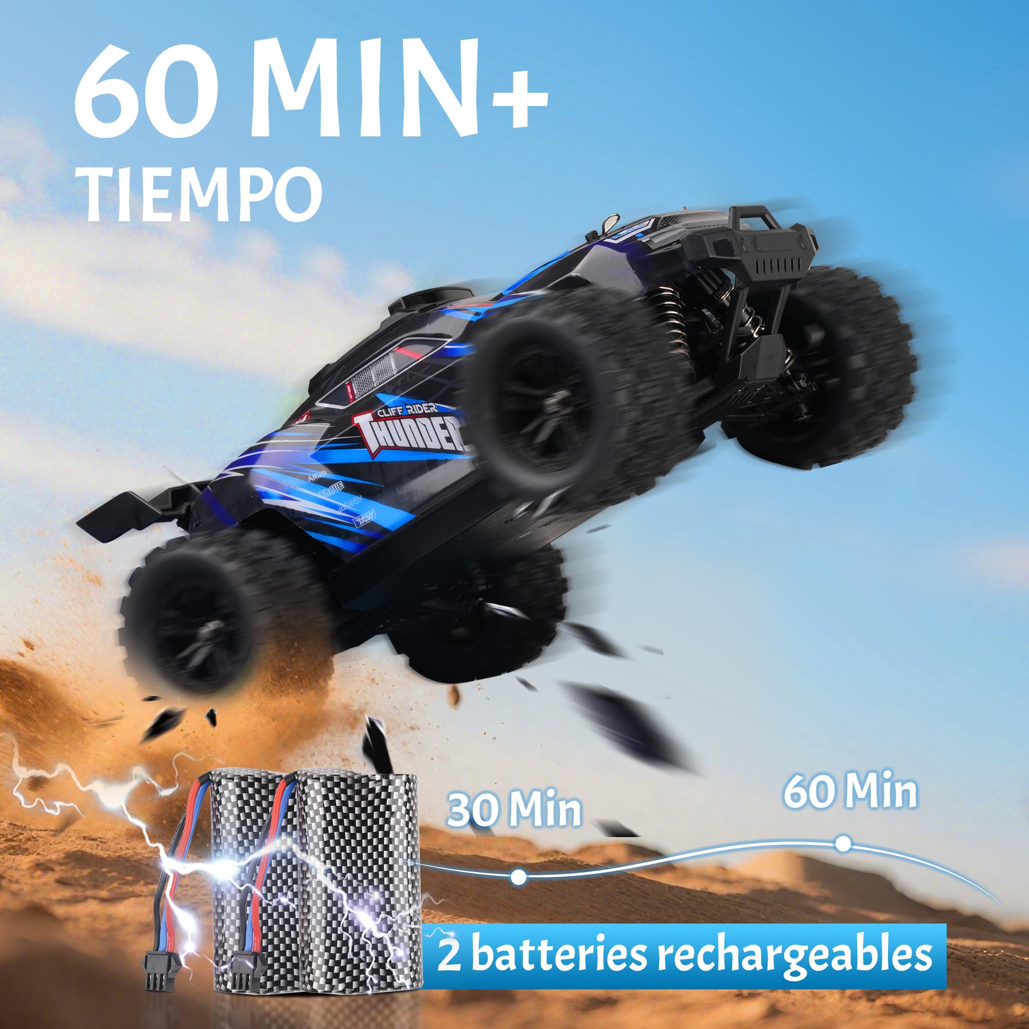 Ferngesteuertes Auto – 1:18 High-Speed 40 Km/H Rc Auto 2,4 Ghz 4wd All Terrains Offroad Drift Truck Mit Zwei Wiederaufladbaren Batterien FüR LäNgeres Spielen FüR Kinder Und Erwachsene – Blau - 5