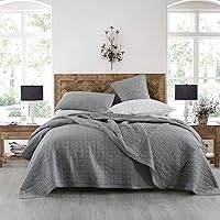 Vista 19 de HORIMOTE HOME Juego de colcha tamaño Queen color azul aguamarina, patrón clásico de puntos geométricos cosidos, microfibra lavada a la piedra