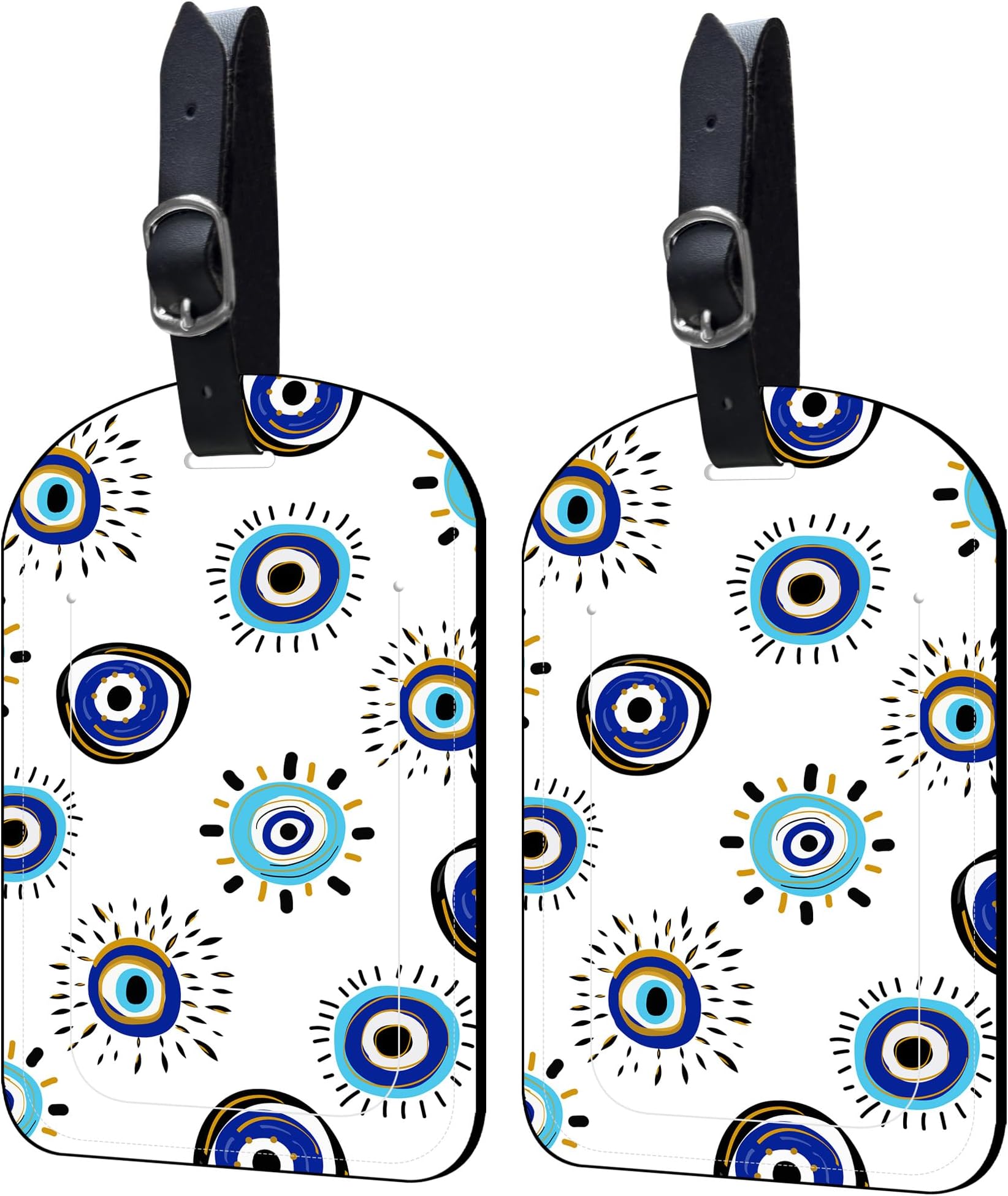 Neidius 2 Pack Luggage Tags Evil Eye PU Leather Baggage Handbag Suitcase Tags with Secure Strap Privacy Cover ID Labels,Business Travel Baggage Tag Identifier