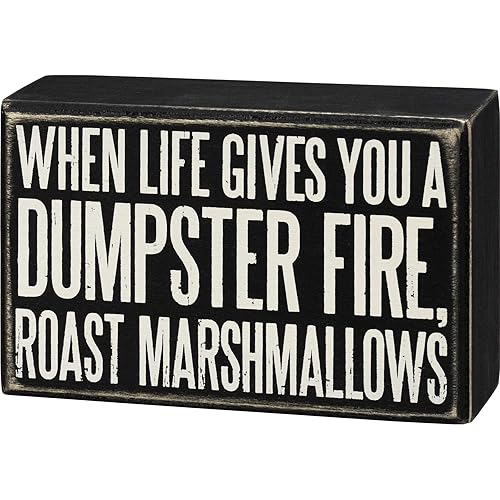 Primitives by Kathy 107454 Box Sign - Roast Marshmallows, 5.5x3.5 inches, Black, White