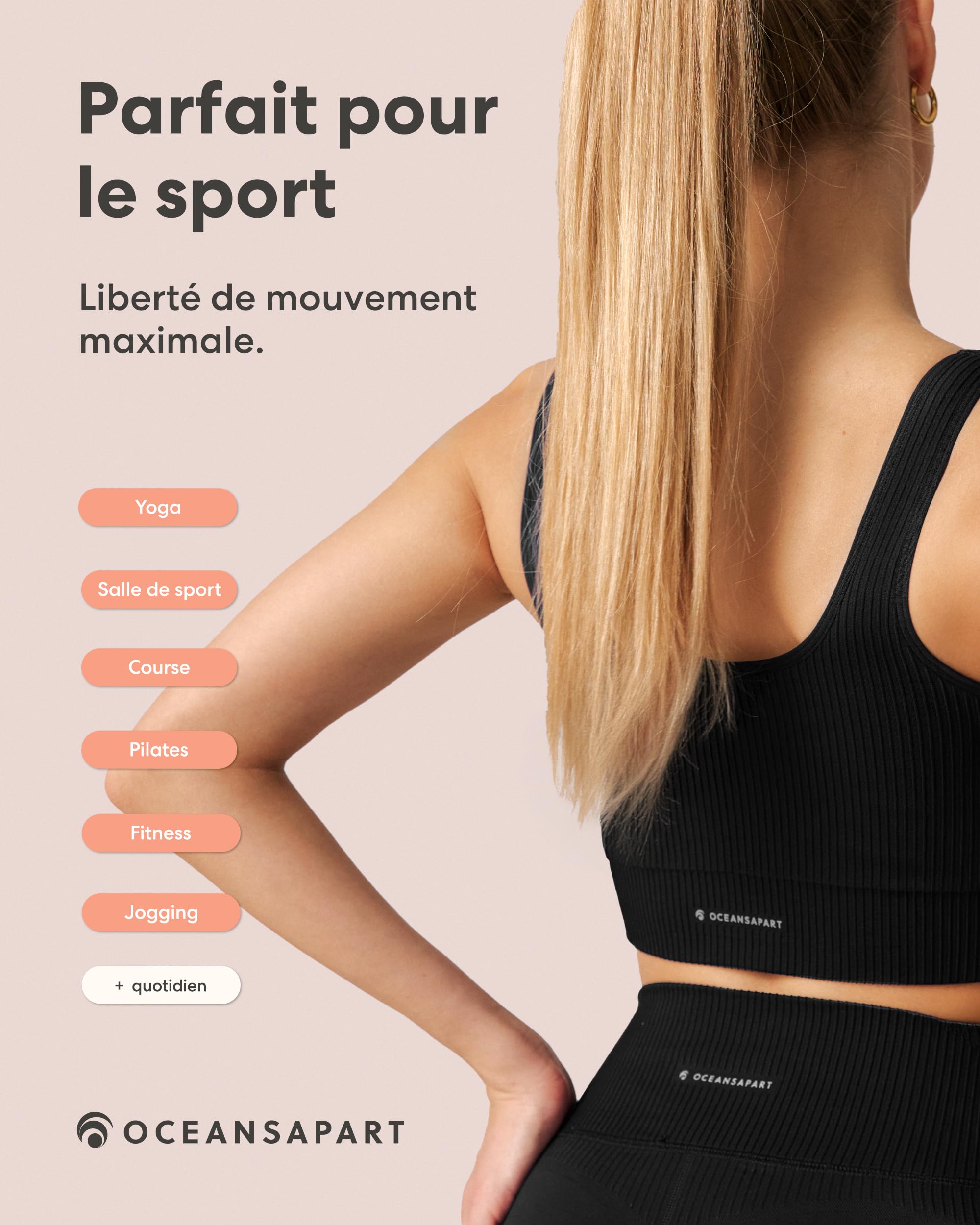 Oceansapart Sydney Brassière Femme sans Armature à Encolure Carrée et Tissu Double - Brassière Forte Poitrine Confortable pour Running, Yoga et Salle - Soutien Gorge Sport Respirant Taille XS-XXL