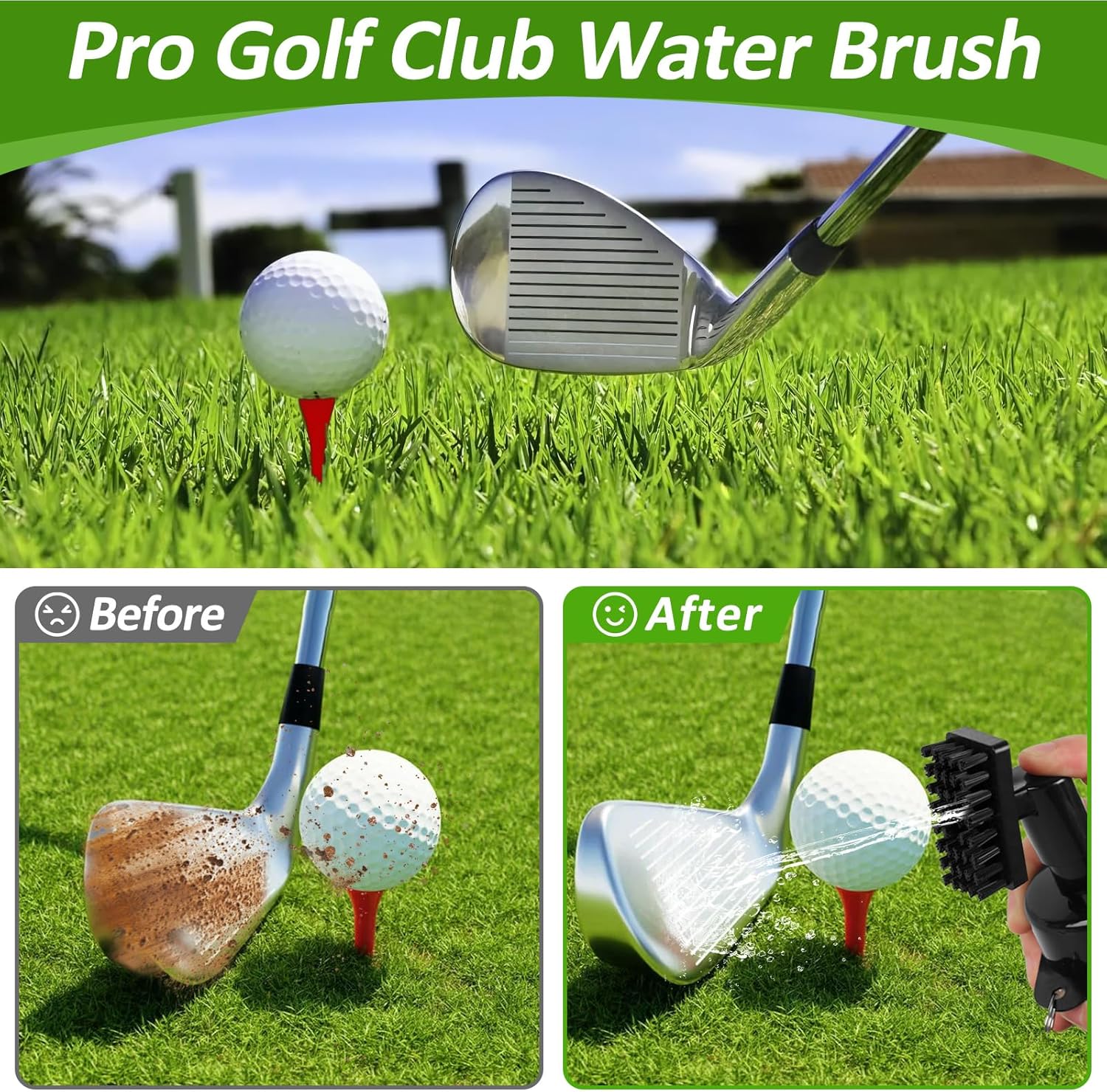 Golf Towel and Brush Set, Premium Golf Towel(16x16 inch) & Club Brush Cleaner with Retainer Clip and Squeeze Water Bottle, Essentials Golf Accessories for Men - Image 3