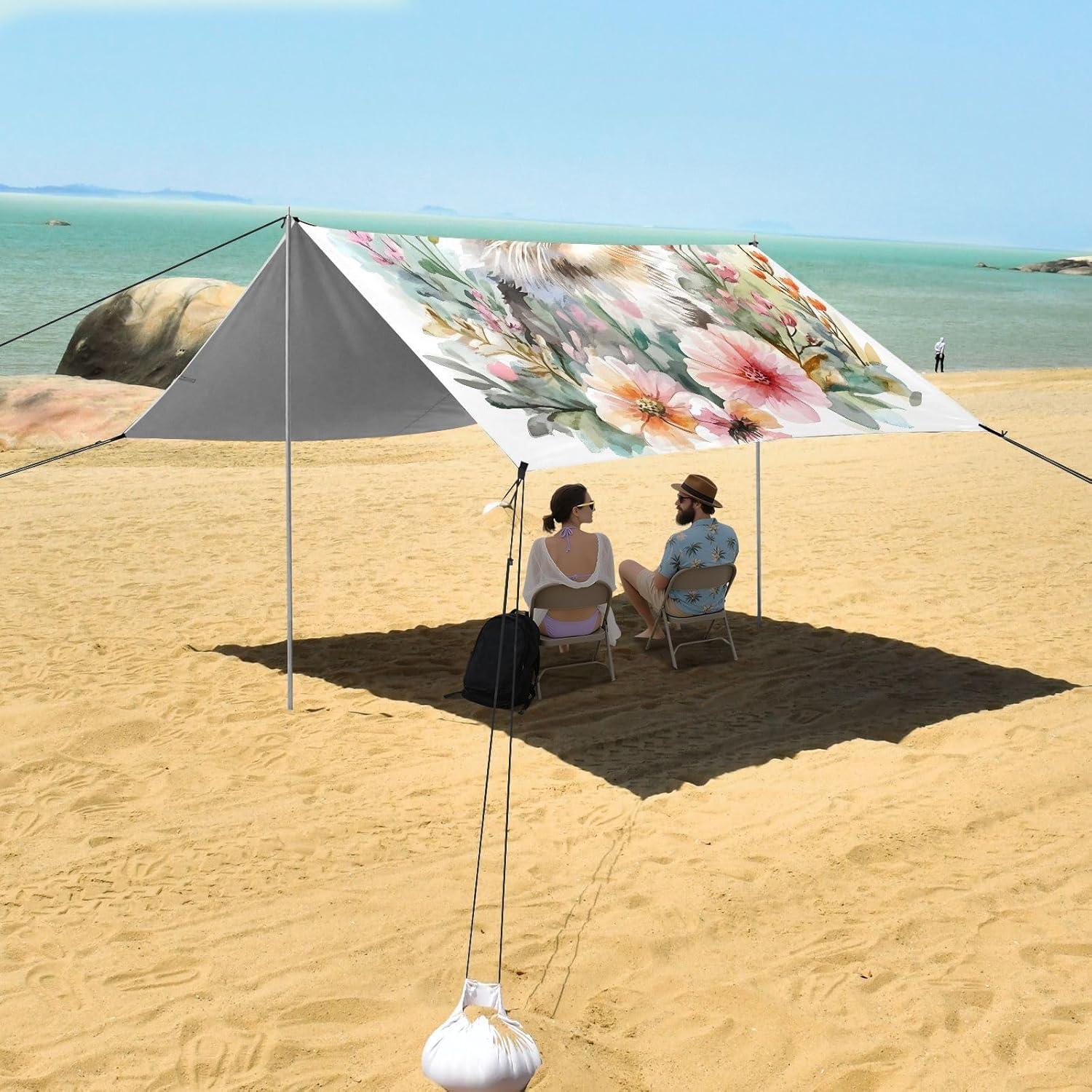 ALAZA Cat Kitten Daisy Beach Tent Sun Shelter UPF50+ Protection Beach Shade Canopy w/ 4 Sandbags for Outdoor Camping, Fishing, Backyard Fun, Picnic, 10x9 ft