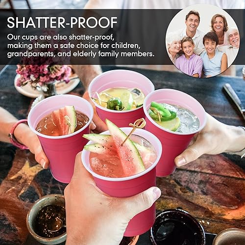 Miniatura 4 de Hoolerry Paquete de 200 vasos de plástico rosa a granel desechables de 16 onzas, vasos de plástico apilables para bebidas para bodas, cumpleaños,