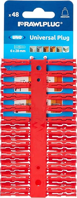 Rawlplug 68515 6 x 28 mm Uno Plug Card - Red (48 pieces)