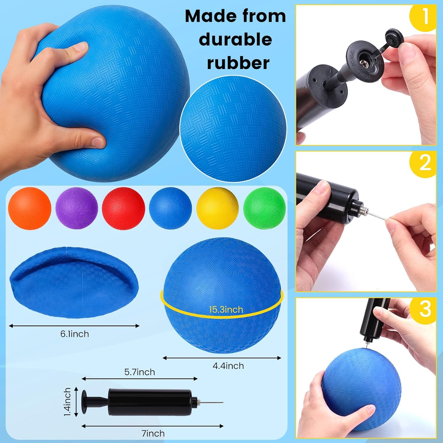 Shindel 6PCS Playground Ball with Air Pump, 5inch Inflatable Dodge Ball for Kids Indoor Outdoor - Image 3