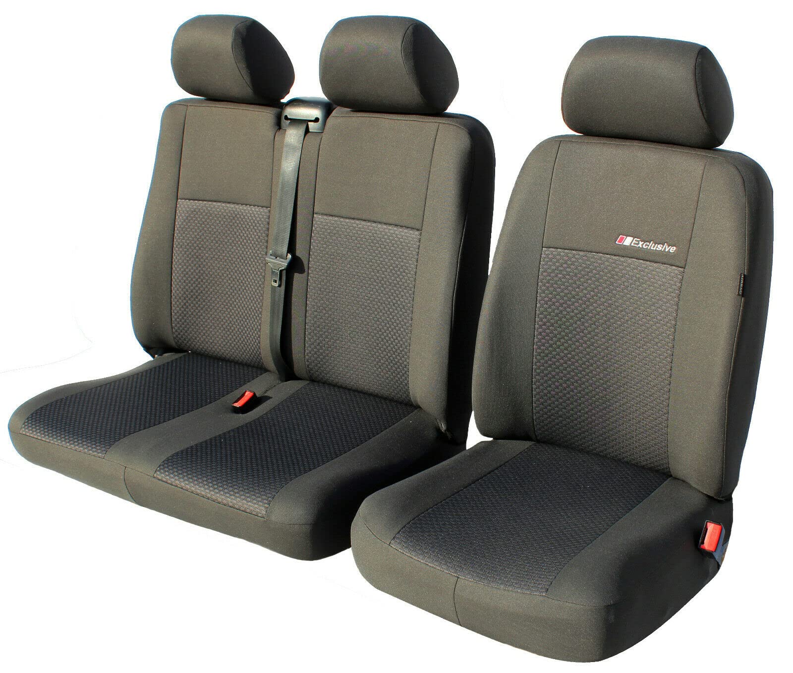 ERJOT Exclusive Autositzbezüge Sitzbezüge Maßgefertigte Kompatibel mit VW T5 Fahrersitz + 2er Beifahrersitzbank Schonbezüge Diactric Polyester