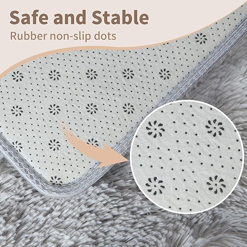 Miniatura 6 de Alfombra de pelo largo de 6 x 6 pies, teñido anudado, color gris, alfombra de felpa de pelo esponjoso para sala de estar, alfombra cuadrada