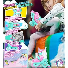 Girls Roller Skates Adjustable Unicorn Skate with Light-Up Wheels, Triple Protection & Beginner