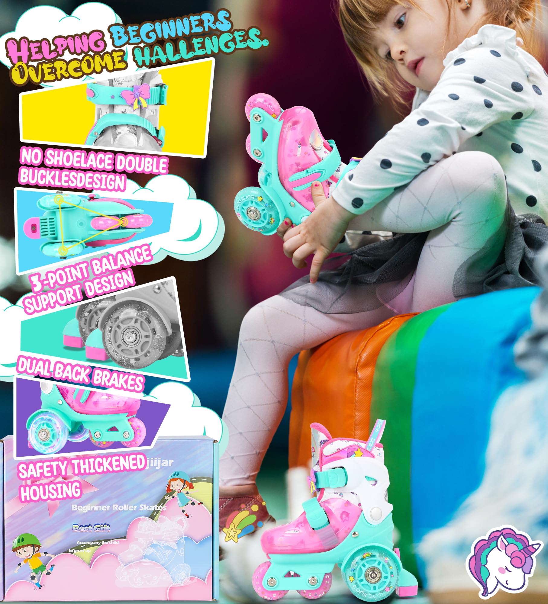 Patins à roulettes Licorne Dinosaure Sirène Patins Ajustable Roller 3 Roues Enfant avec Roues Allumées pour Filles Garçons Débutants Cadeau Noël d'anniversaire