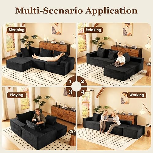 Miniatura 6 de Sofá modular Cloud de 108 pulgadas, sofá en forma de L con asiento profundo, sofá modular deshuesado con reposabrazos anchos, sofá de pana de felpa