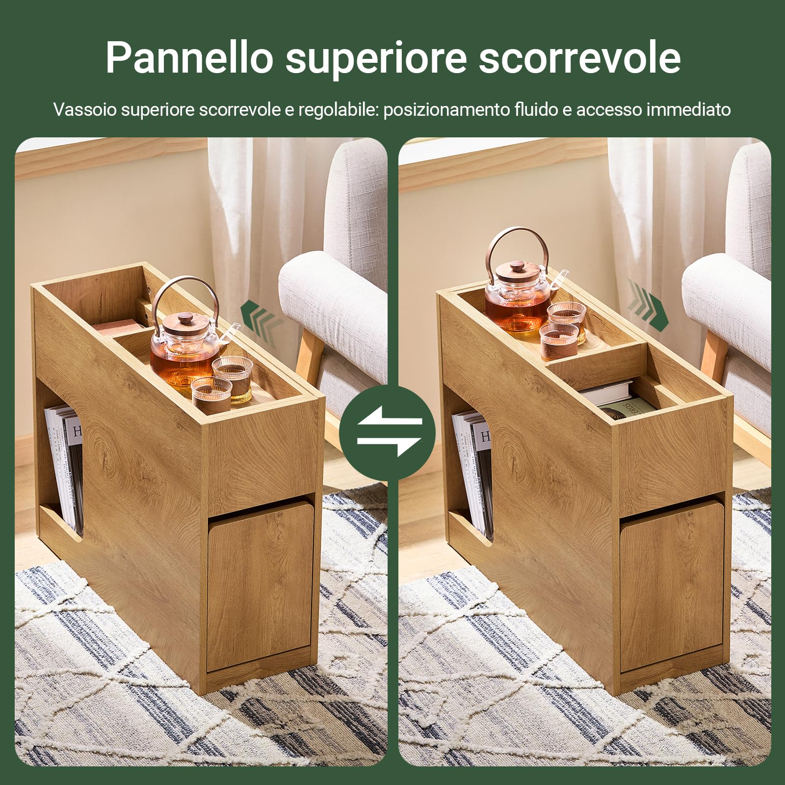SoBuy Tavolino Stretto con Vassoio Estraibile & Cassetto, Comodino Stretto 25 cm, Mobile Salvaspazio per Soggiorno, Camera da Letto, Naturale, L25 x P70 x H55 cm, FBT158-N