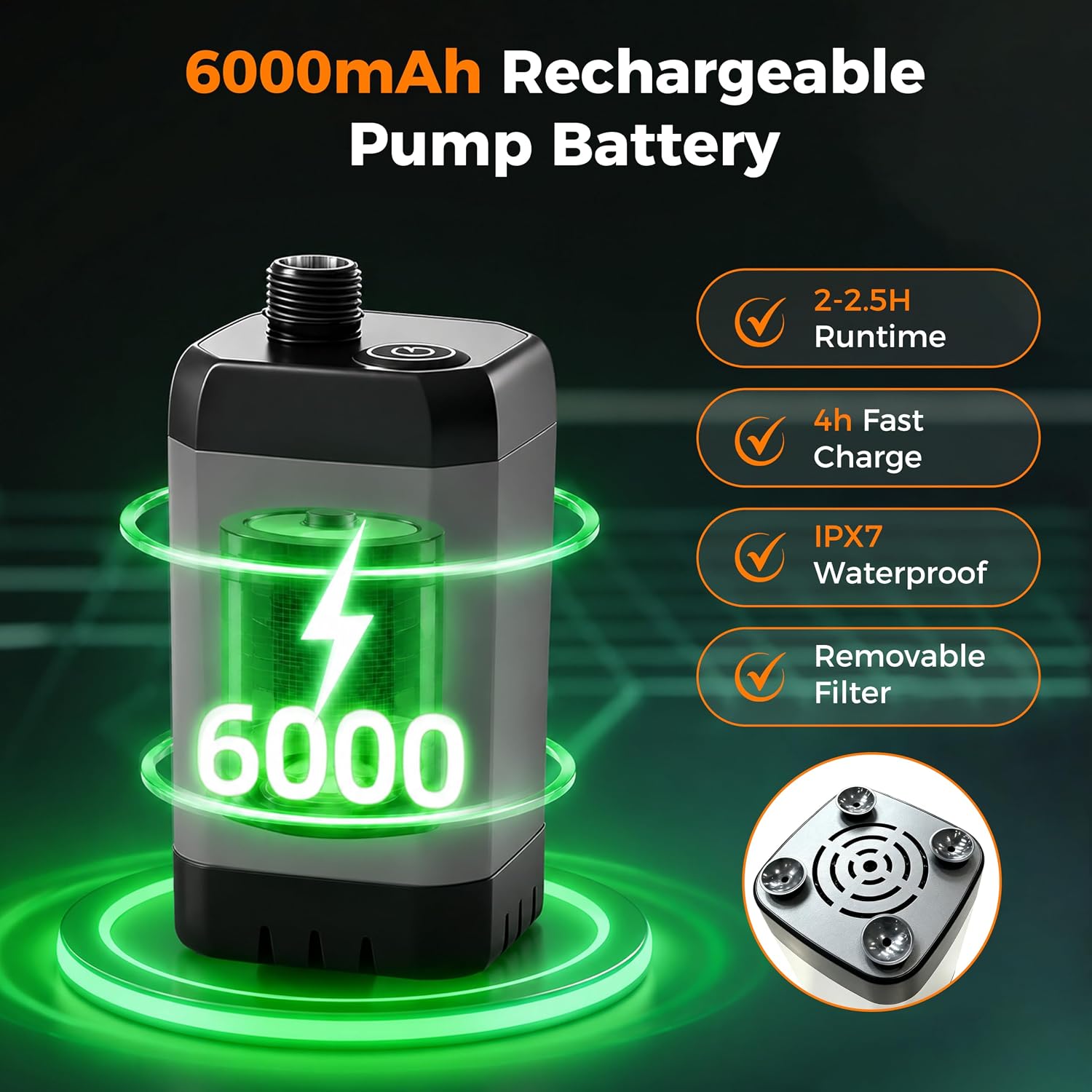 Portable Camping Shower Kit, Immersion Water Heater & IPX7 6000mAh Pump